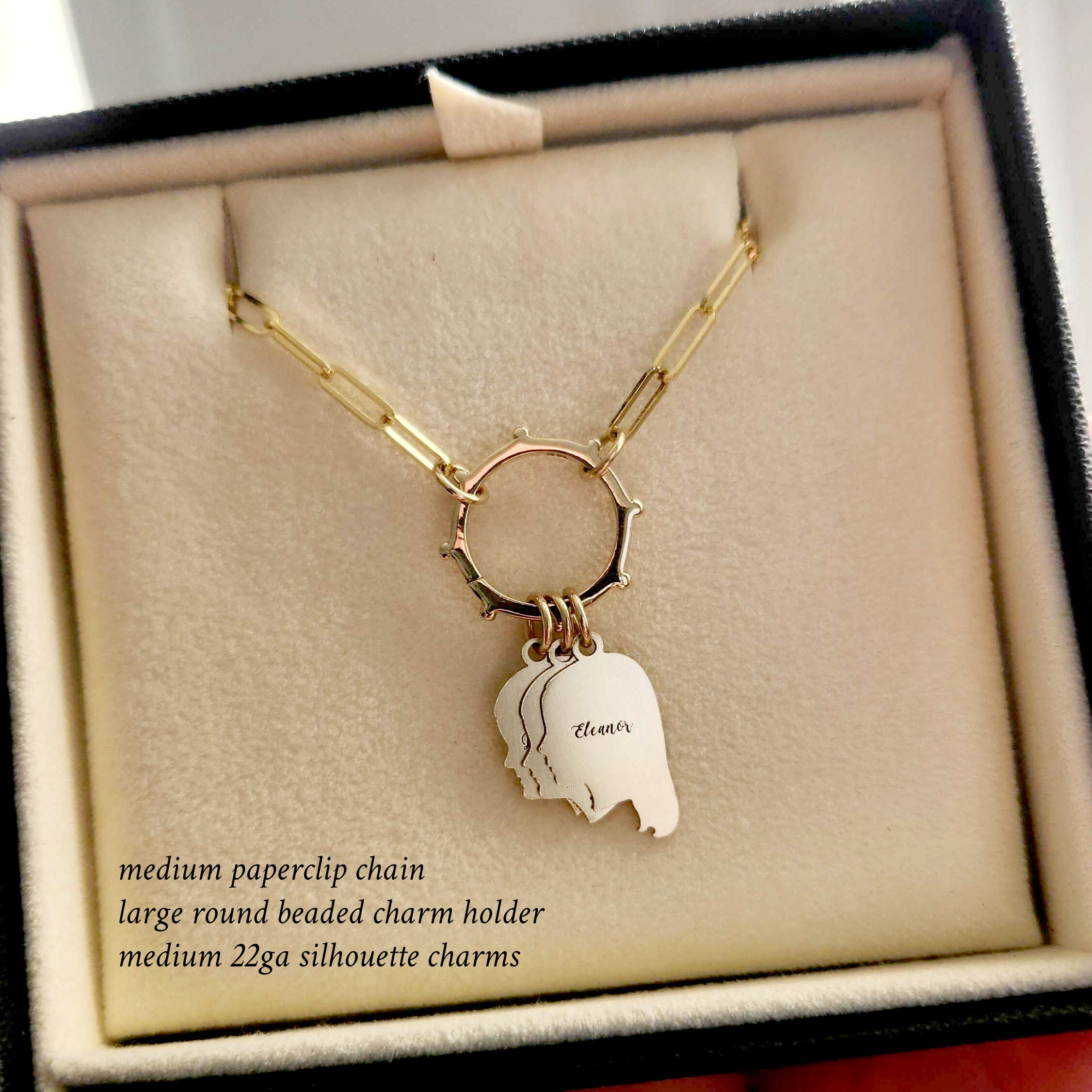 Medium Weight Paperclip Chain Necklace with Charm Holder