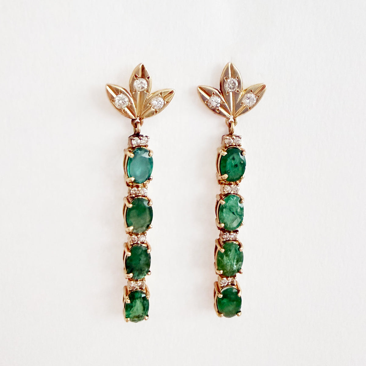14K Emerald + Diamond Dangle Earrings
