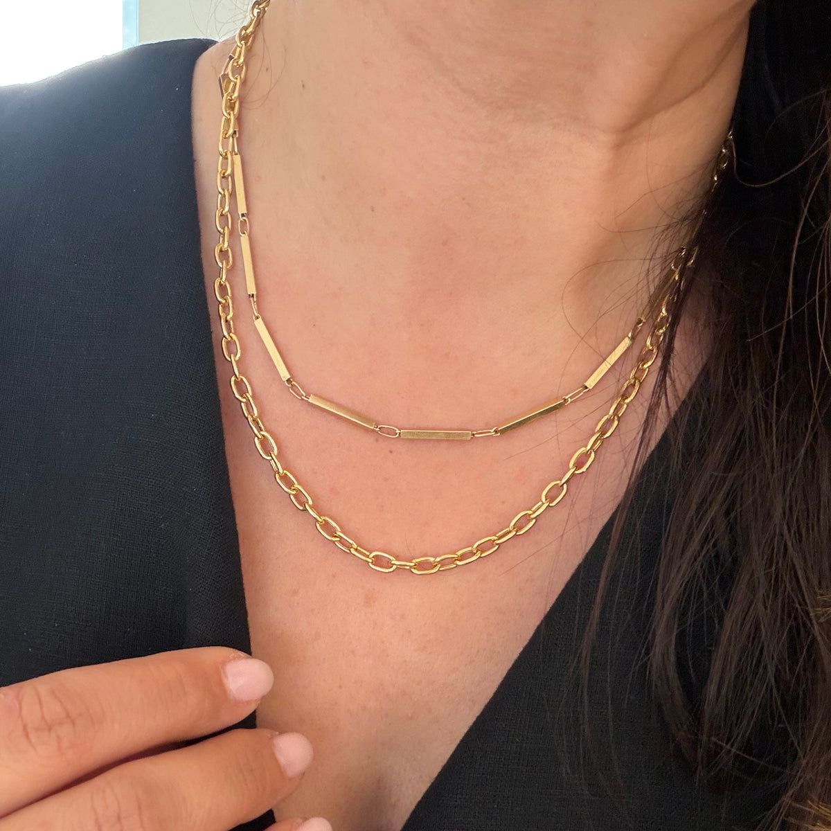 14K Bar Link Necklace - 18 inch