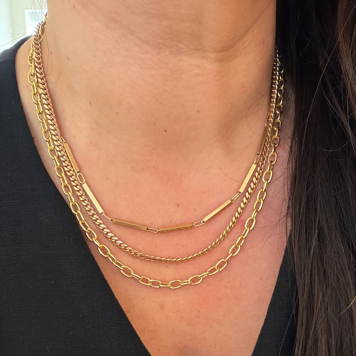 14K Bar Link Necklace - 18 inch