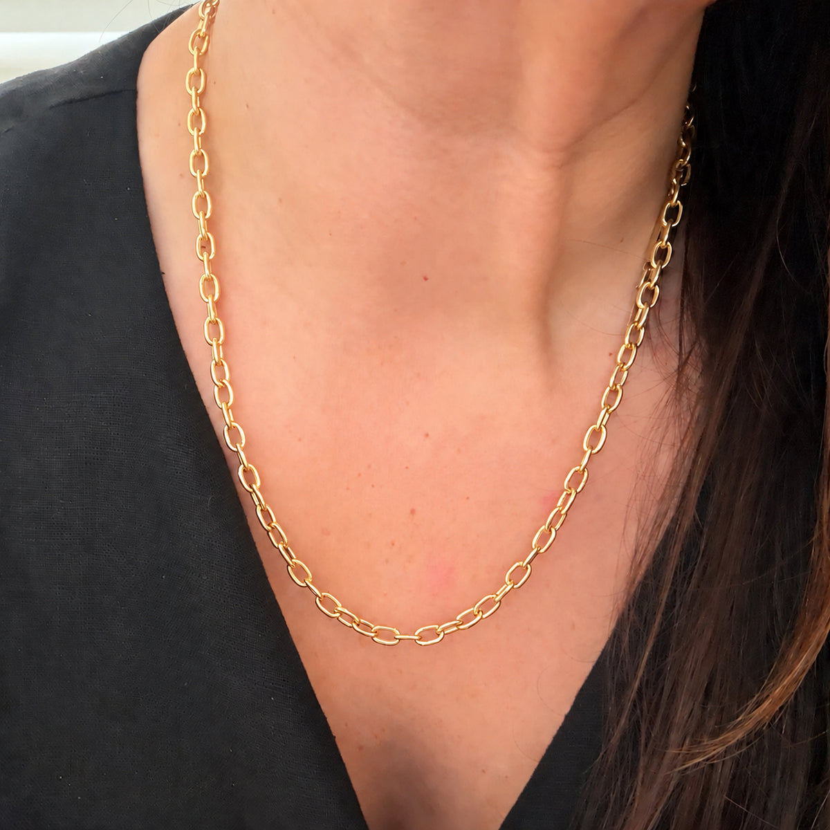 14K Semi-Solid Oval Link Necklace - 18.5 inch