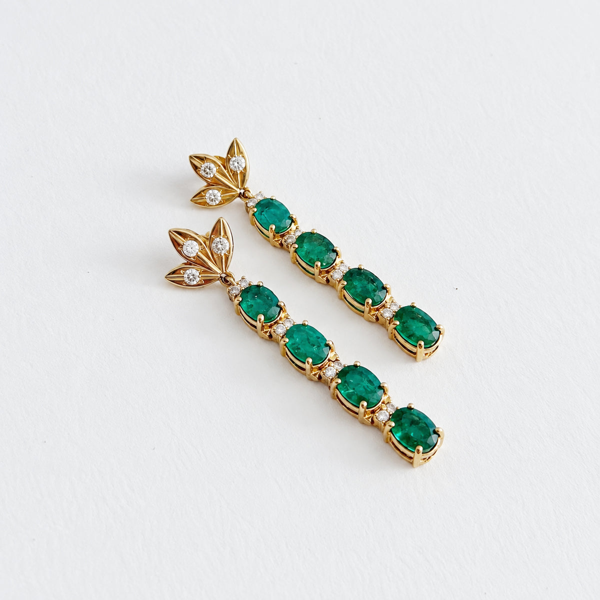 14K Emerald + Diamond Dangle Earrings