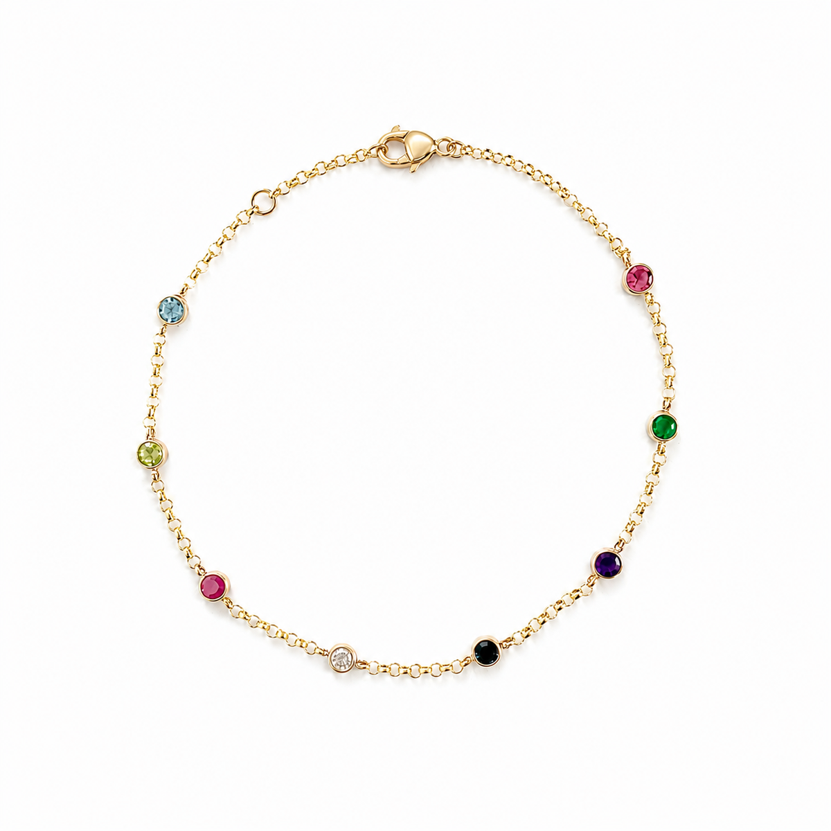 14K Dainty Birthstone Charm Bracelet