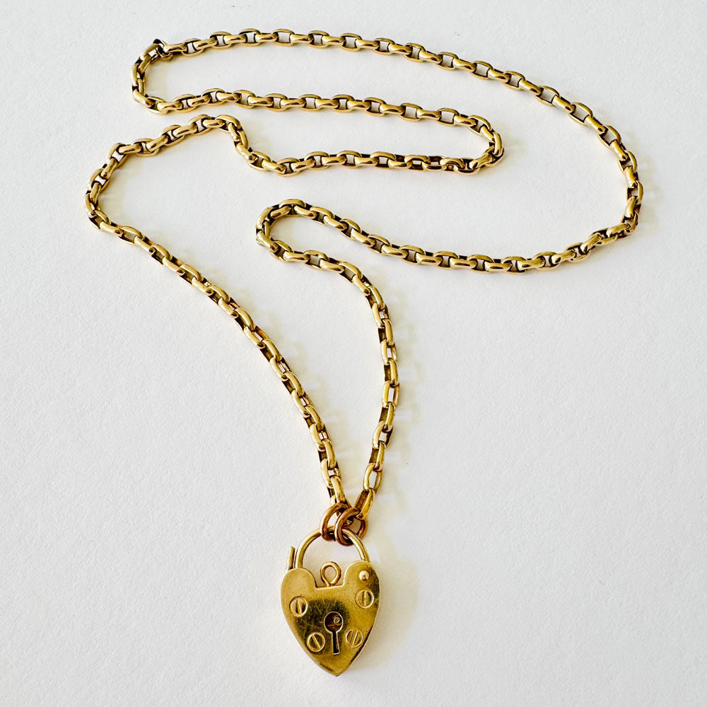 Vintage 9K Oval Rolo Chain w/Padlock