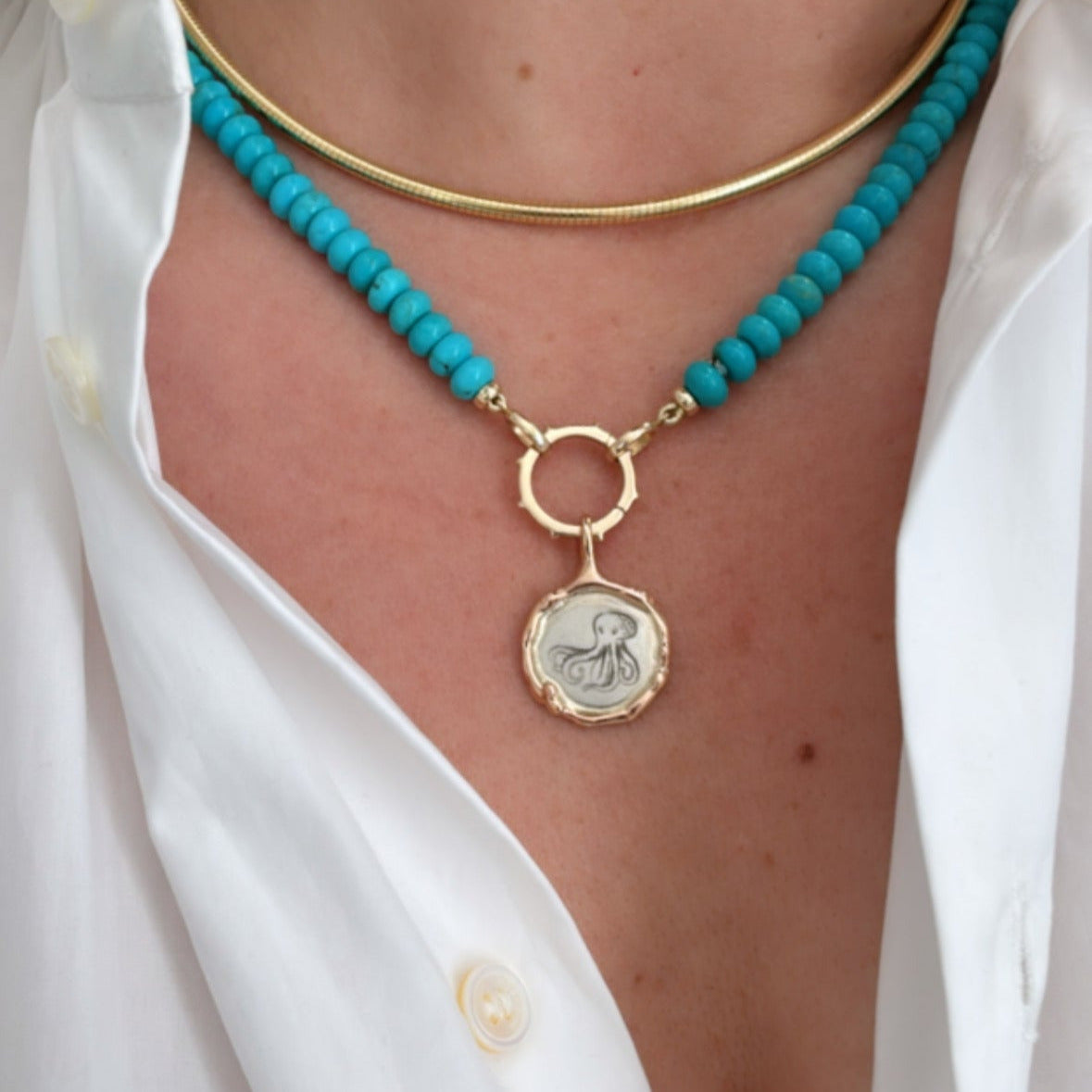 Turquoise Necklace with Charm Holder