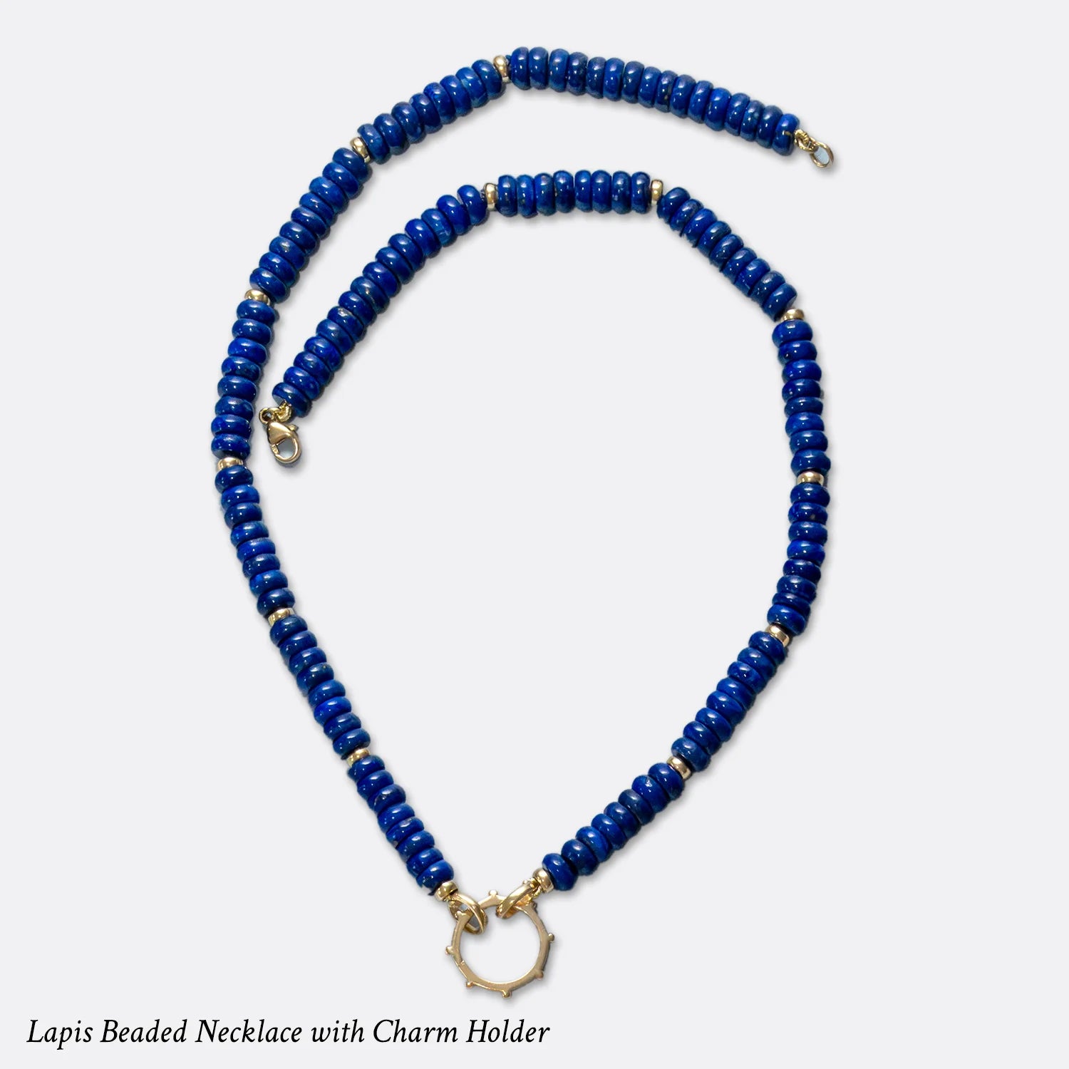 Lapis and Gold Beads Necklace with Charm Holder
