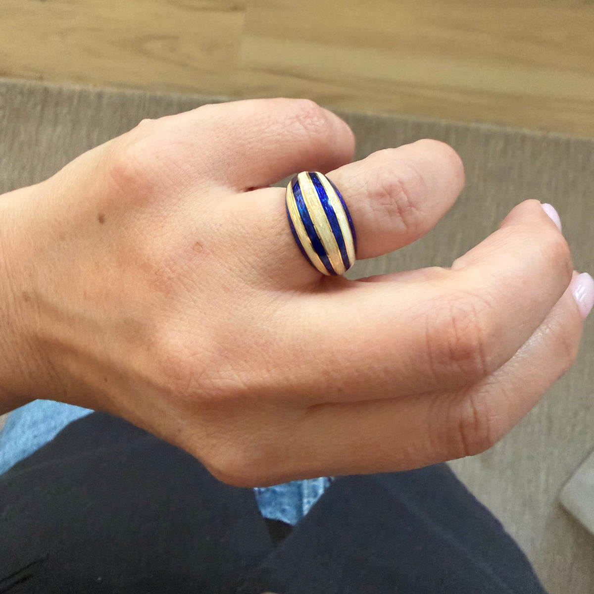 18K Striped Enamel Ring - Size 6