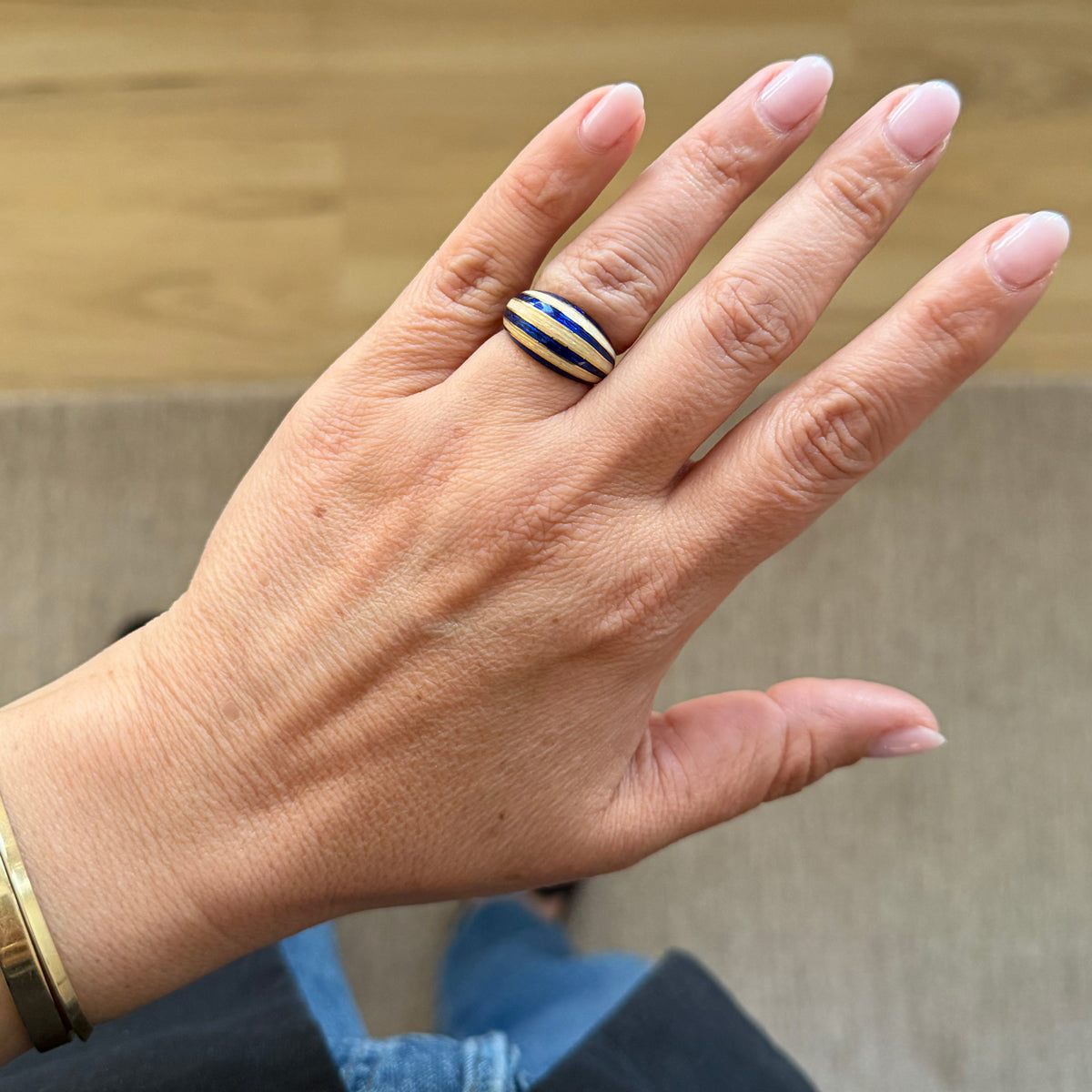 18K Striped Enamel Ring - Size 6