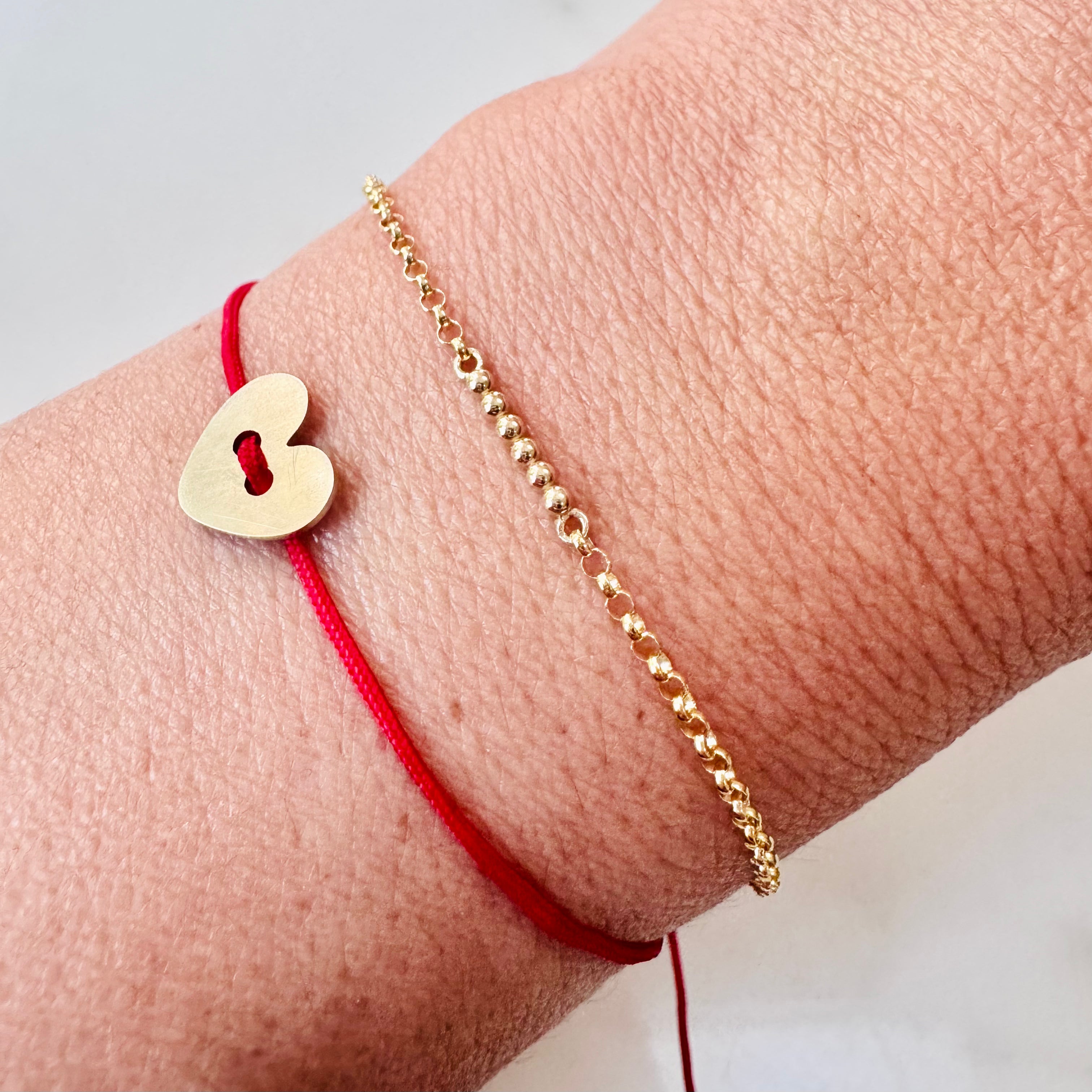 14K Yellow Gold Beaded Charm Rolo Bracelet