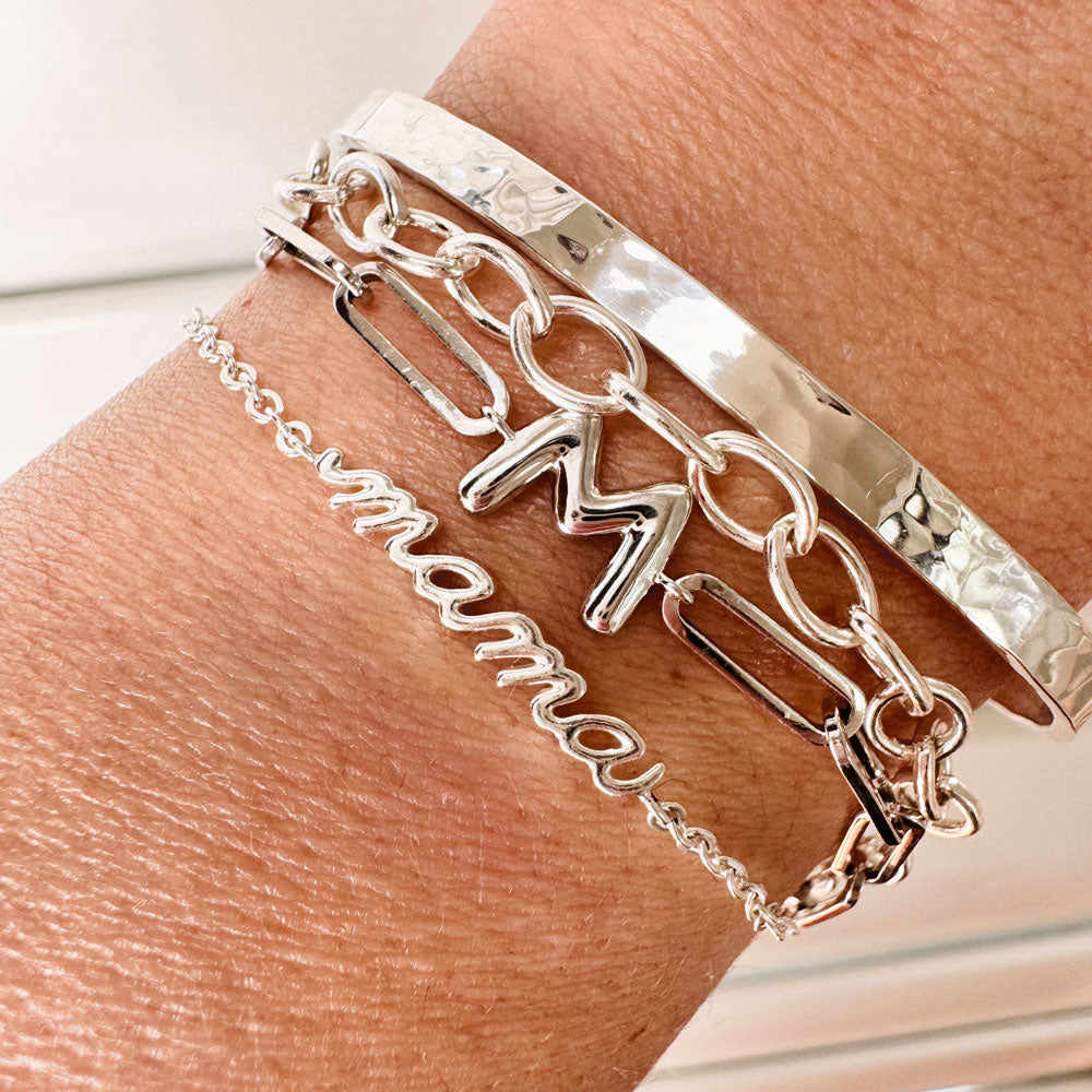Sterling Silver "M" Bubble Letter Bracelet