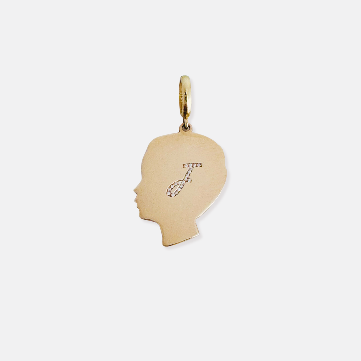 14K Gold Pavé Diamond Initial Silhouette Charm - Medium