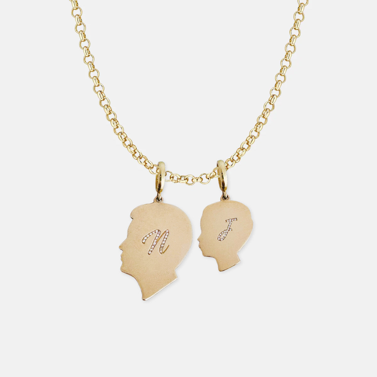 14K Gold Pavé Diamond Initial Silhouette Charm Necklace