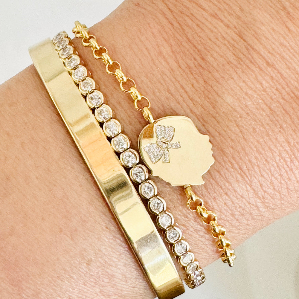 14K Gold Partial Pavé Diamond Silhouette Charm Bracelet