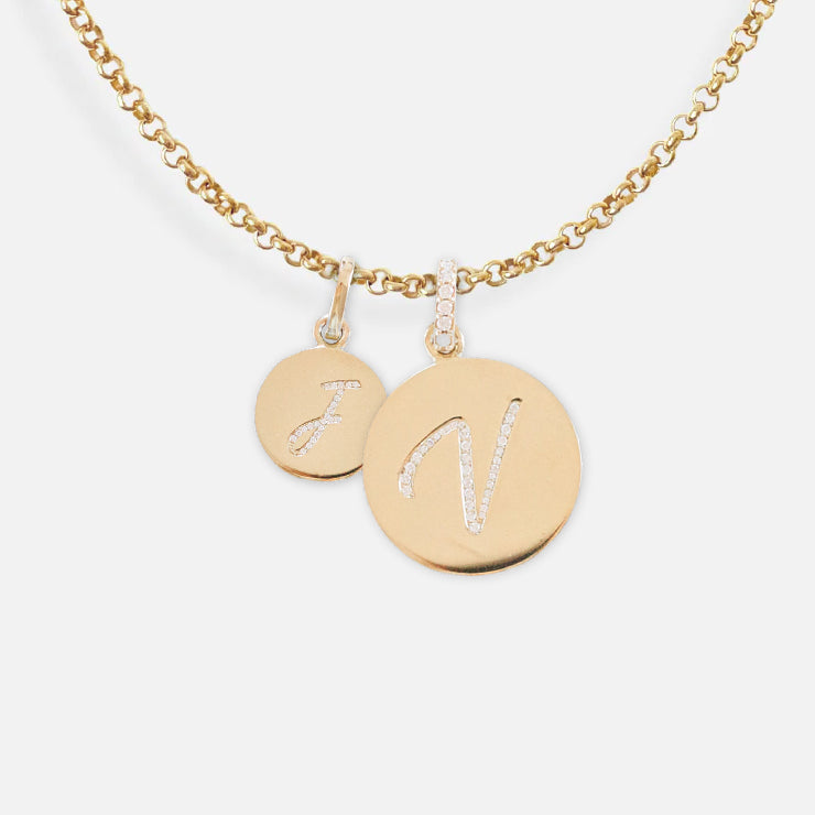 14K Gold Pavé Diamond Initial Medallion Necklace