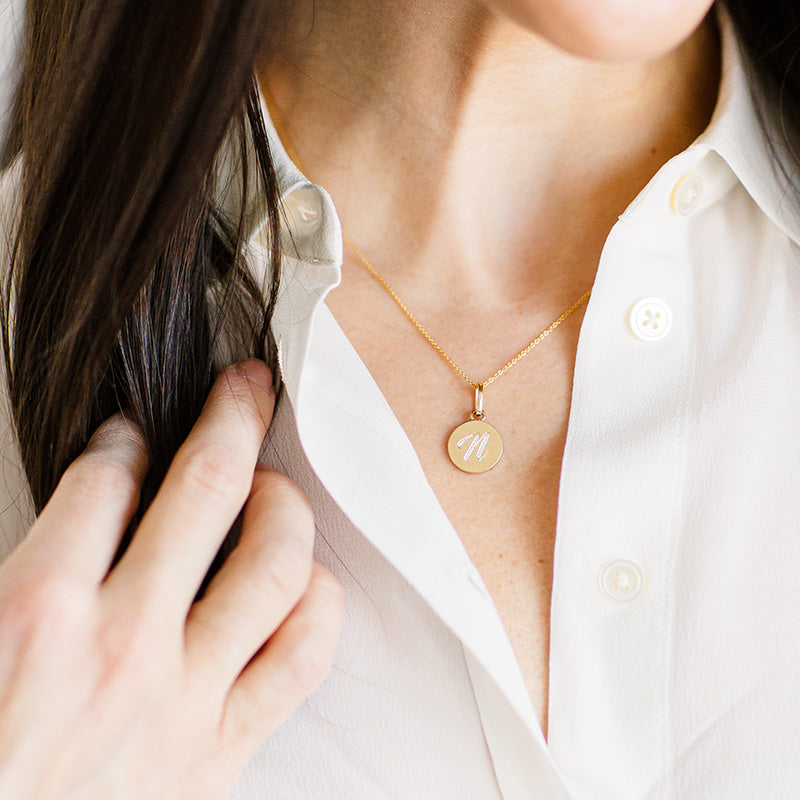 14K Gold Pavé Diamond Initial Medallion - Medium - Vana Chupp Studio