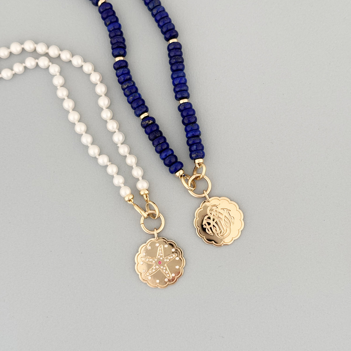 Lapis and Gold Beads Necklace with Charm Holder