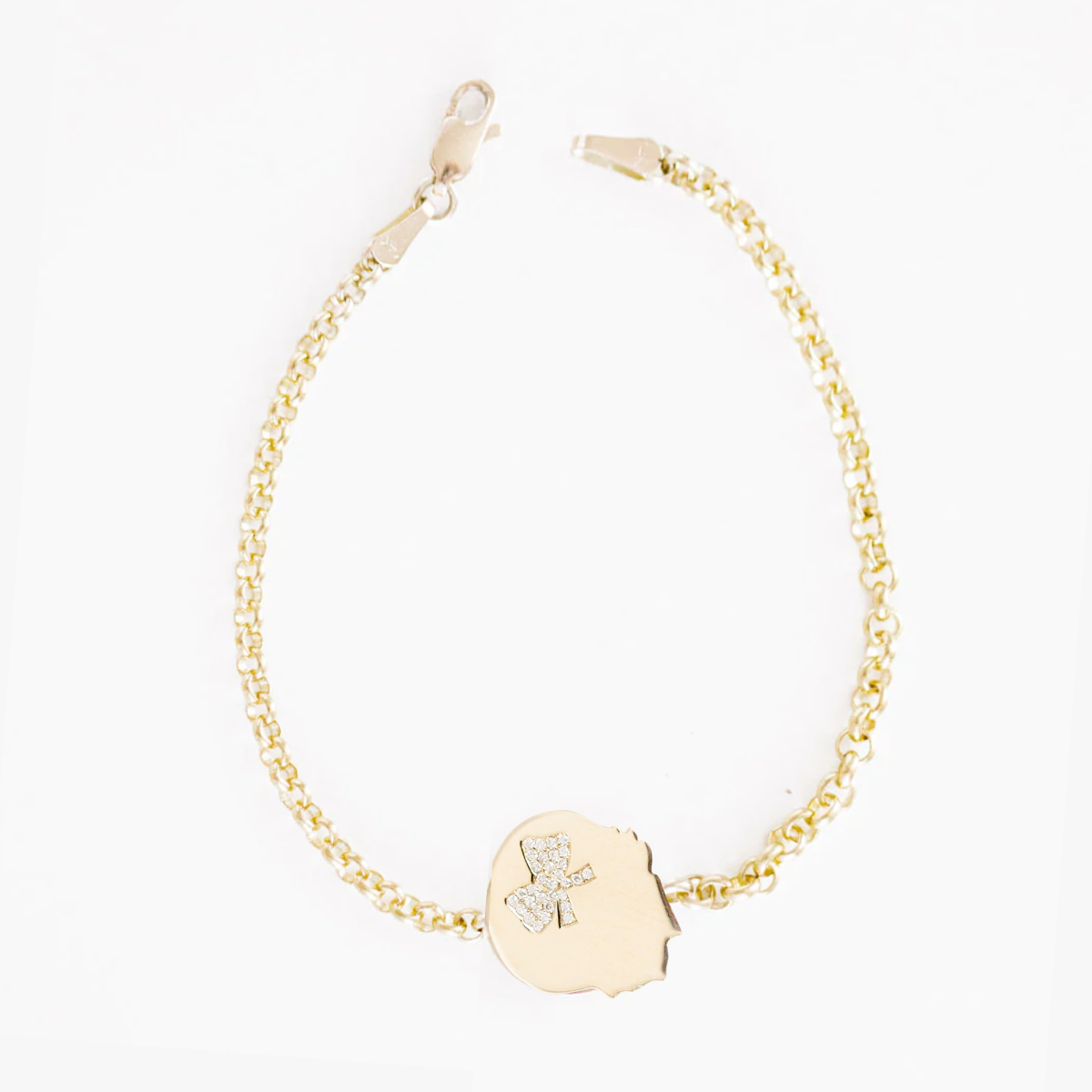14K Gold Partial Pavé Diamond Silhouette Charm Bracelet