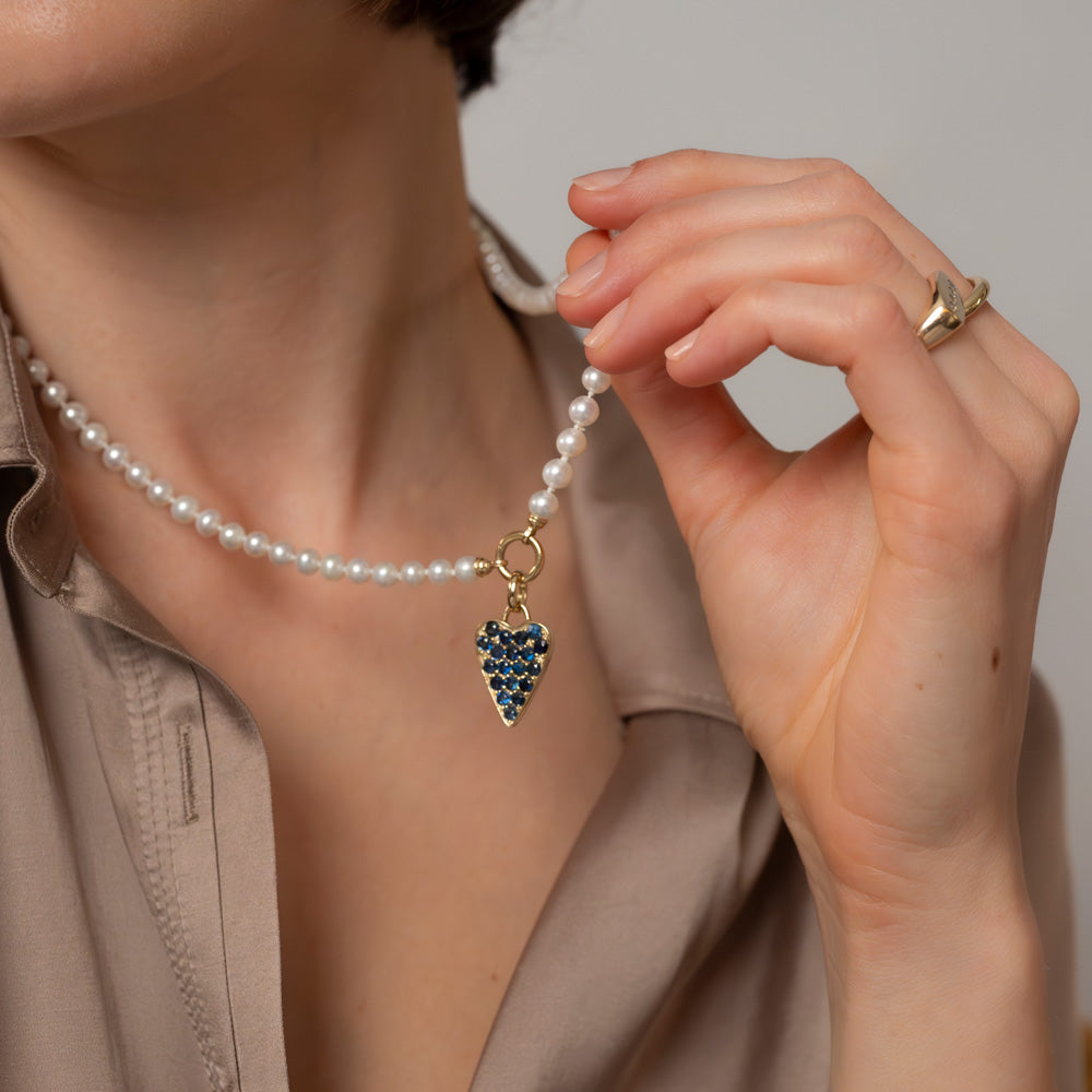 The Medium Elongated Pavé Heart Pendant - Vana Chupp Studio
