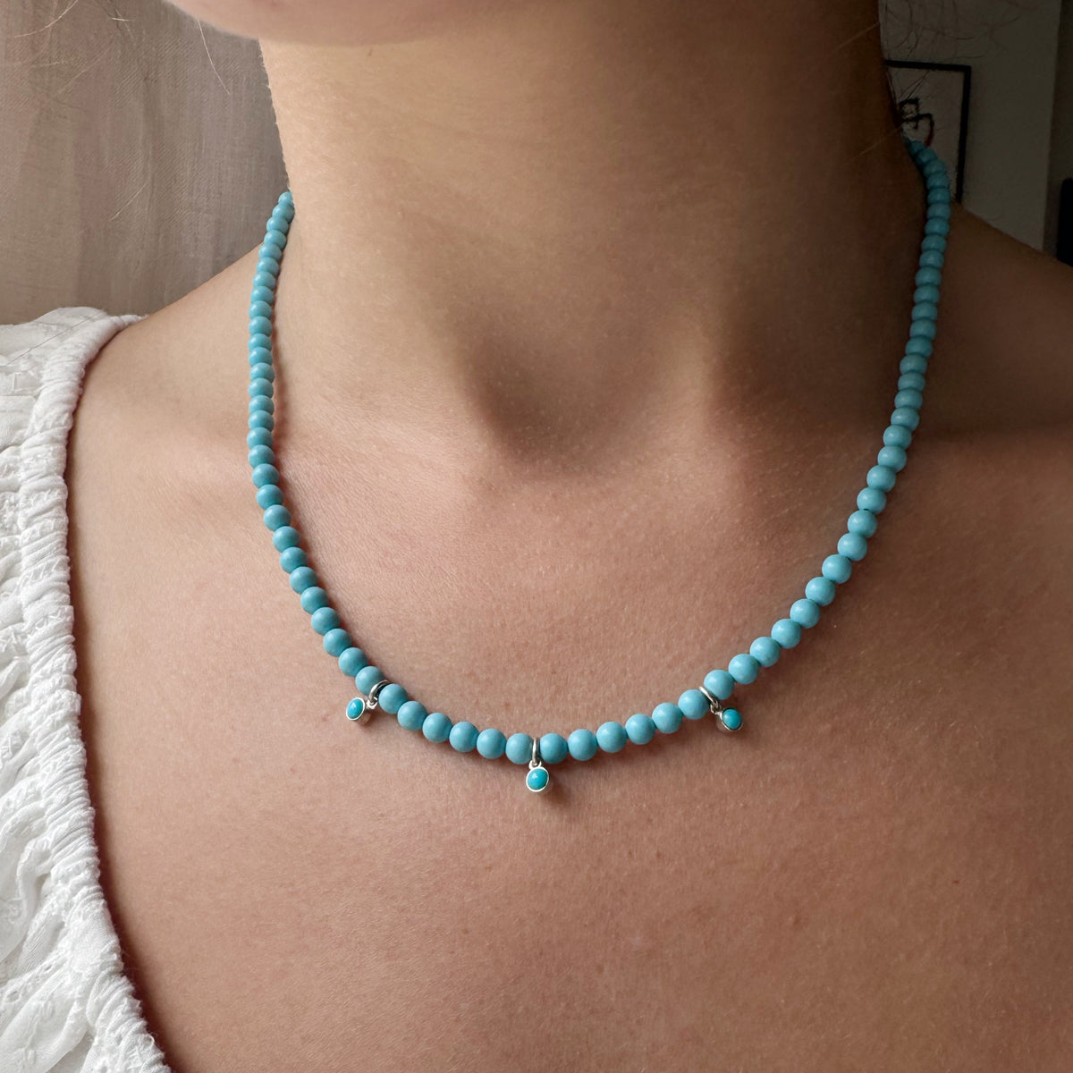 Sterling Silver Turquoise Bead Necklace