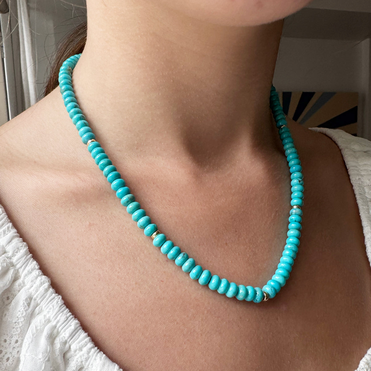 14K Yellow Gold Turquoise Bead Necklace