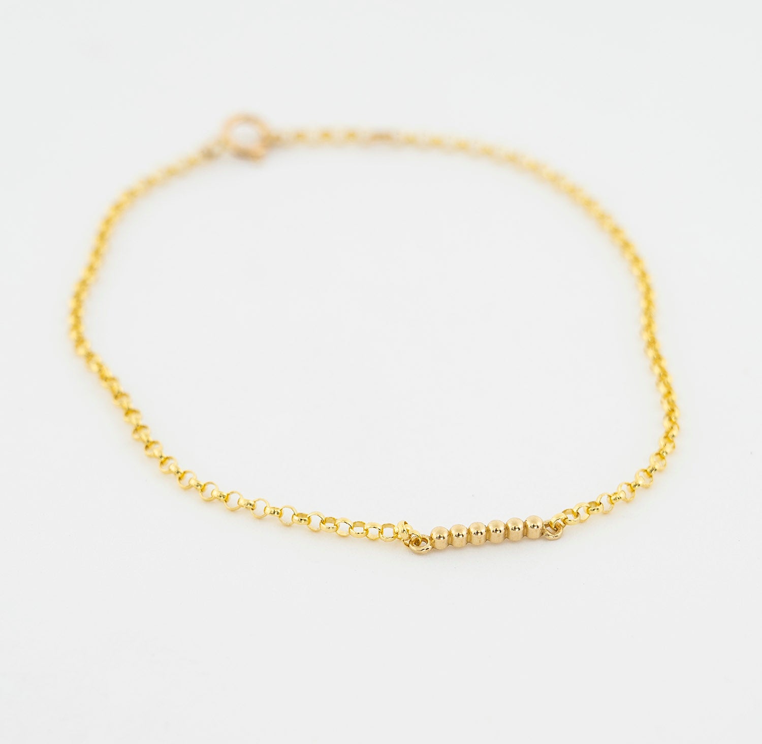 14K Yellow Gold Beaded Charm Rolo Bracelet