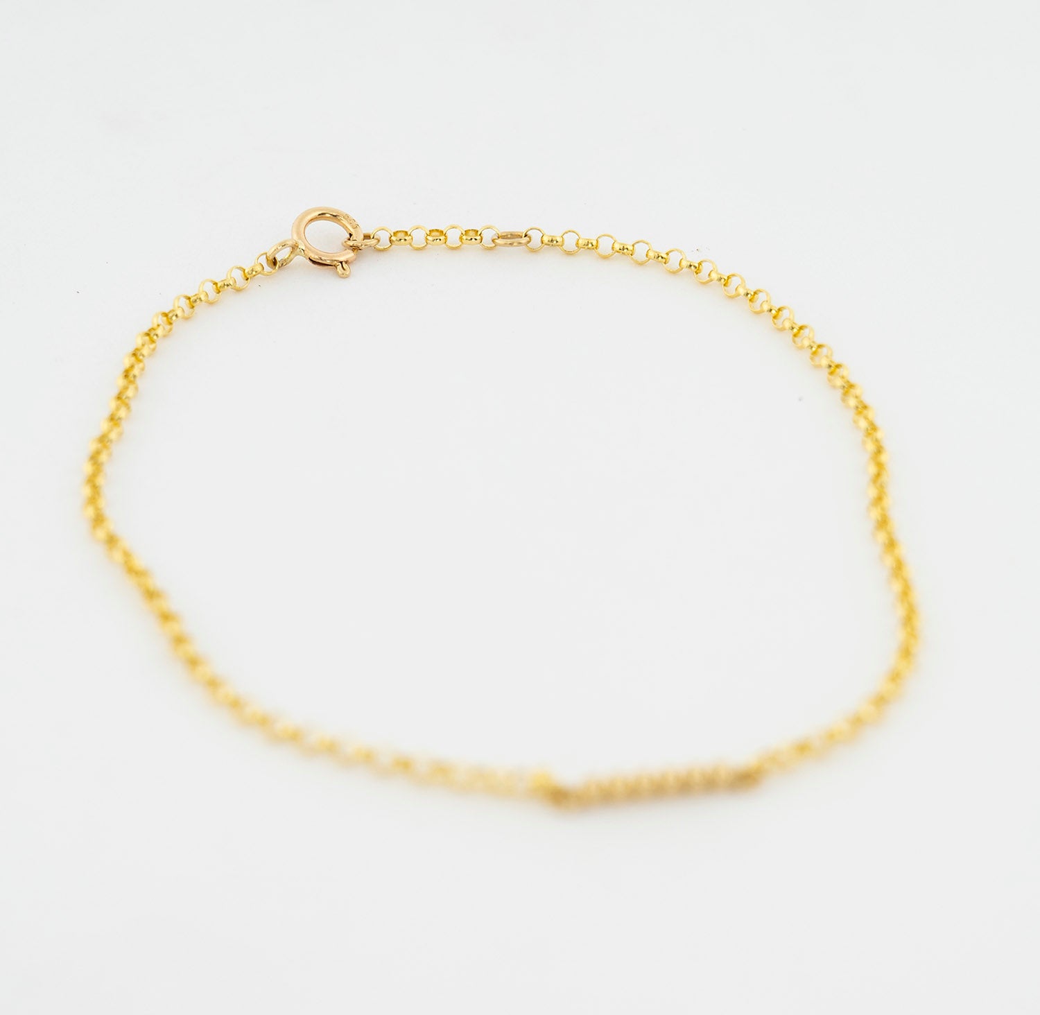 14K Yellow Gold Beaded Charm Rolo Bracelet