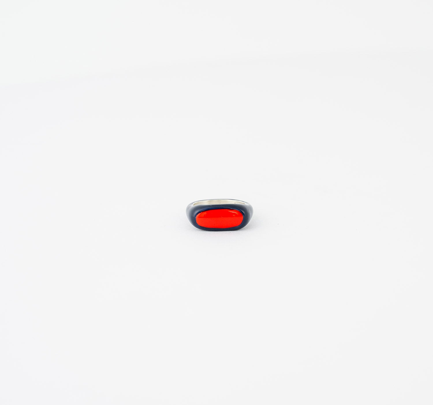 Navy & Red Enamel Signet Ring - size 5