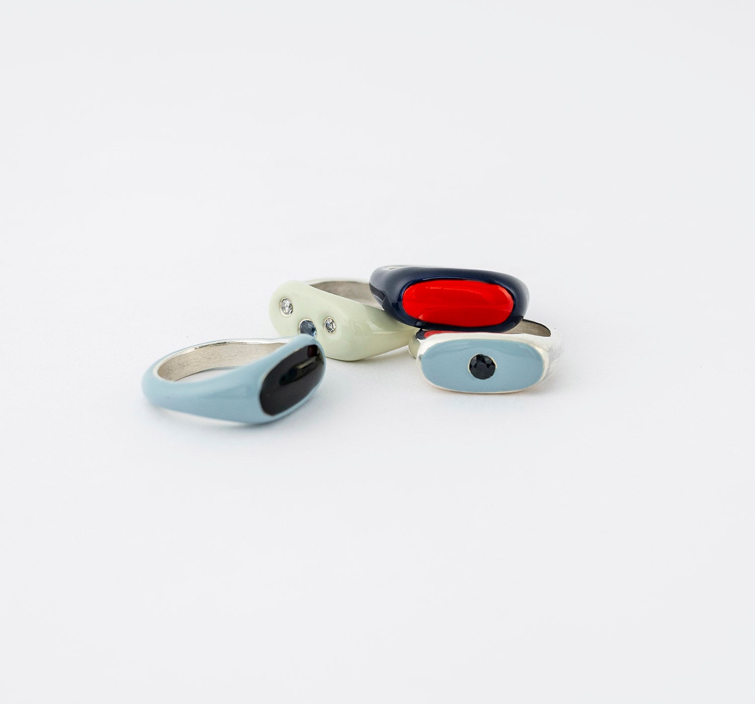 Navy & Red Enamel Signet Ring - size 5
