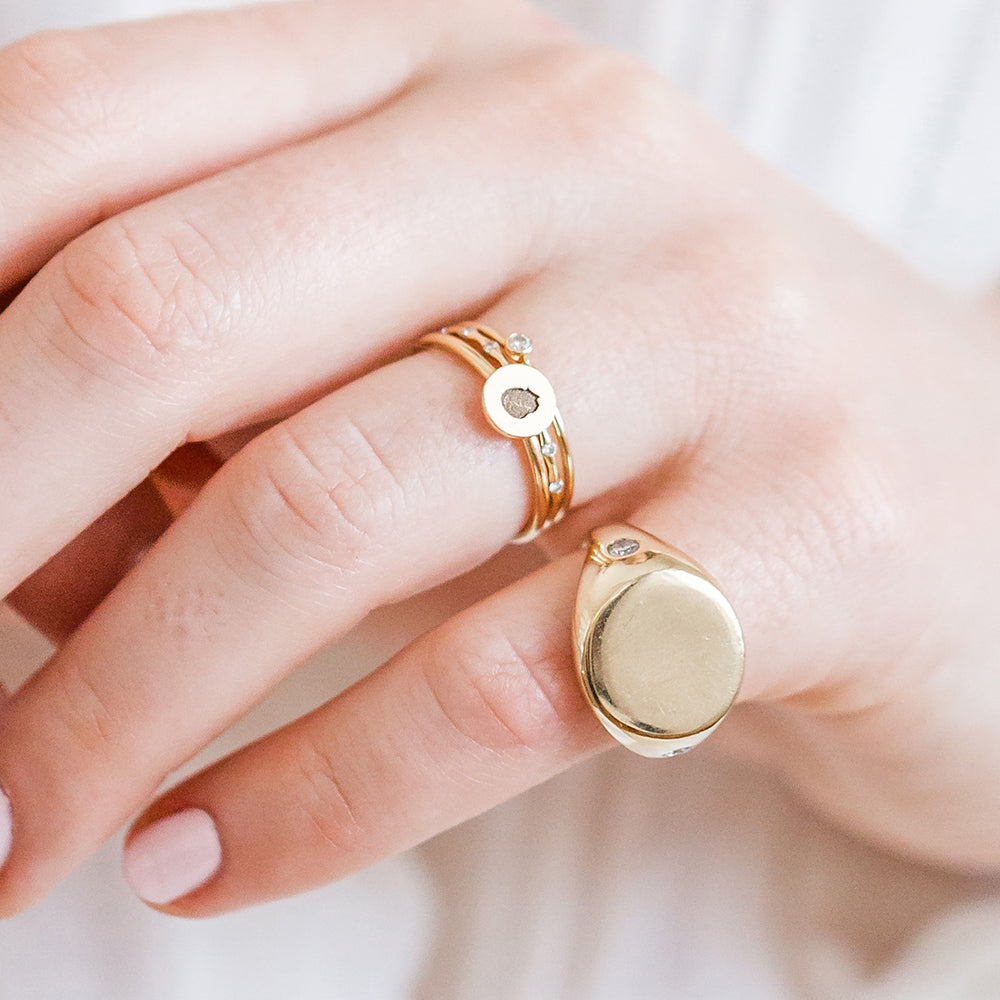 14K Engraved Silhouette Dot Ring