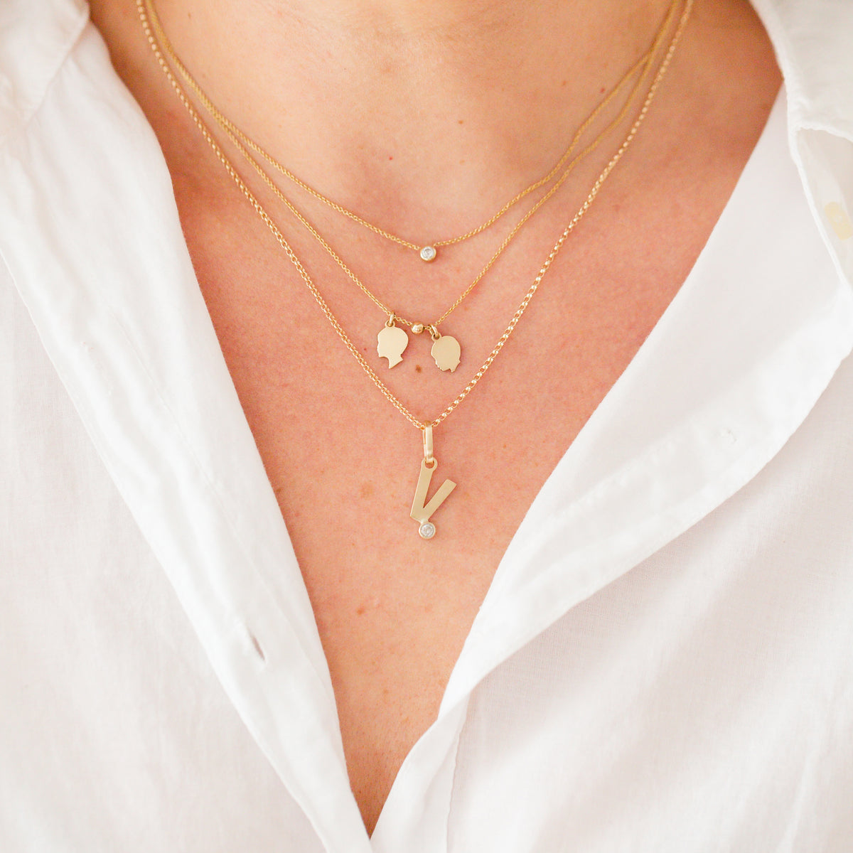 14K Gold Modern Diamond Solitaire Necklace - Vana Chupp Studio