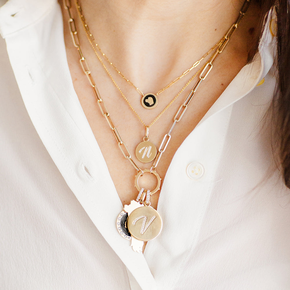 Heavy Weight Paperclip Chain Necklace with Charm Holder