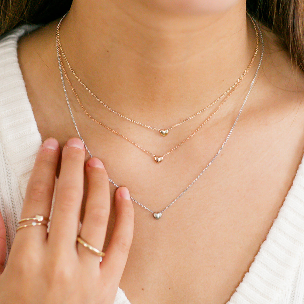 14K Puff Heart Necklace + Ring Set