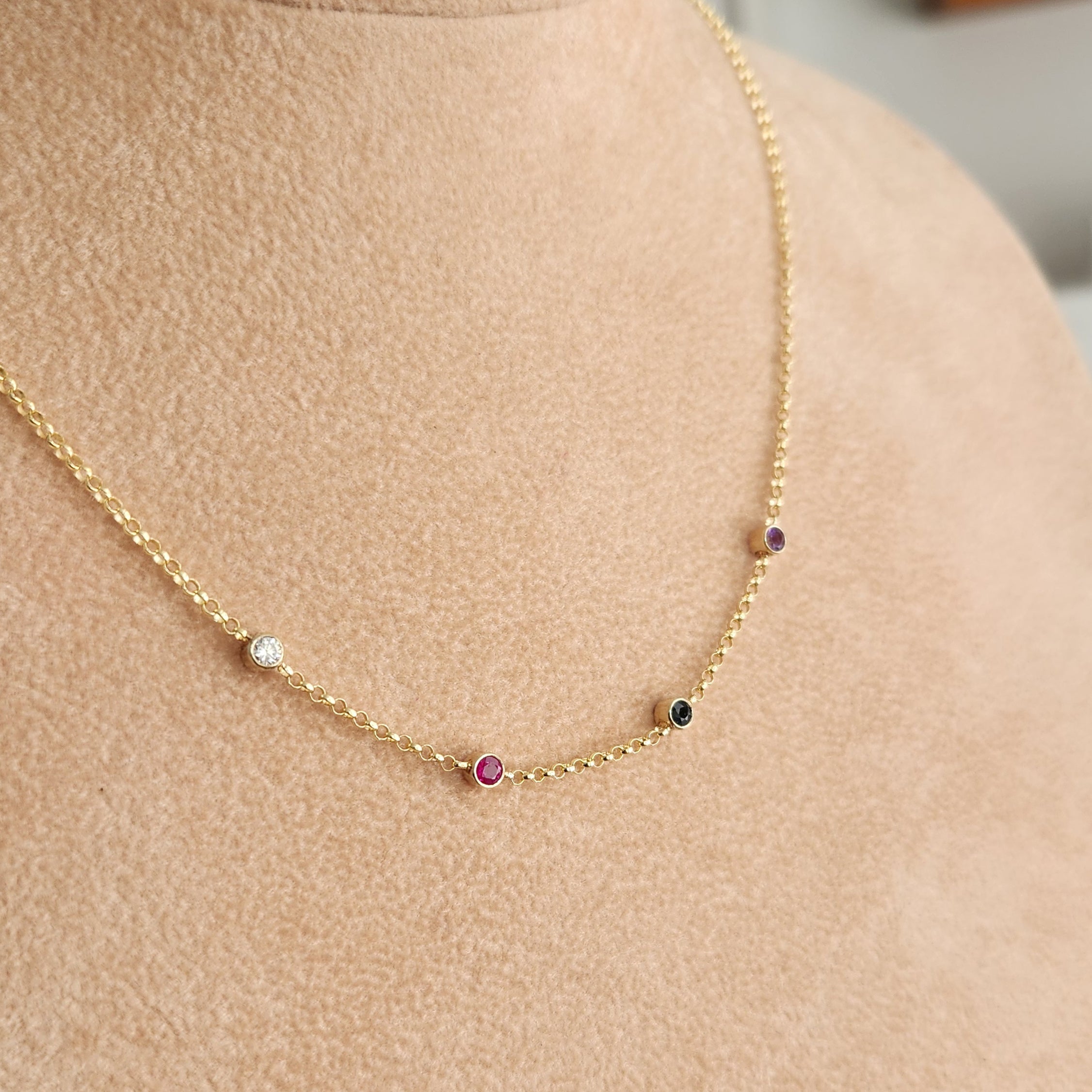 14K Gold Dainty Birthstone Necklace