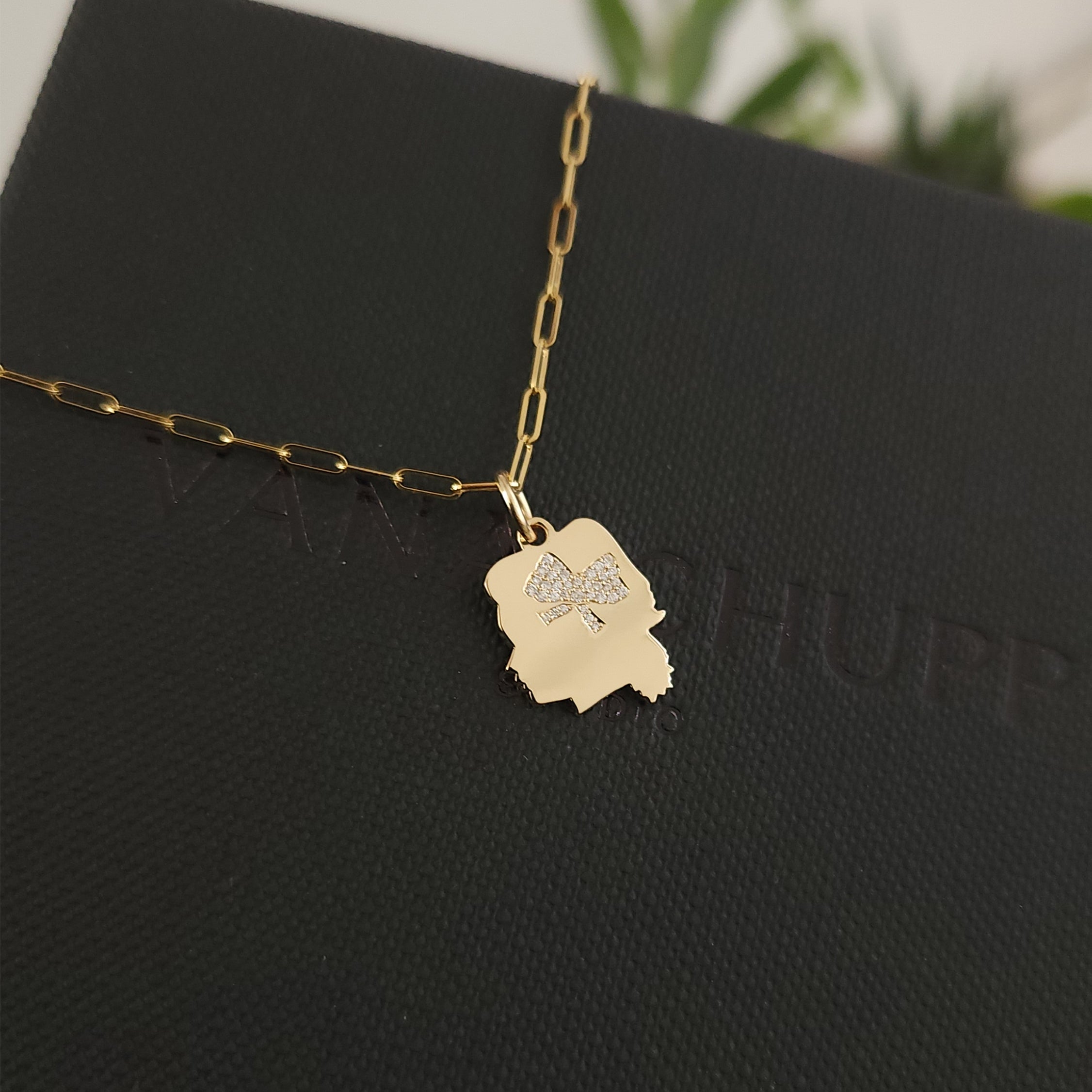 14K Gold Partial Pavé Diamond Silhouette Charm Necklace
