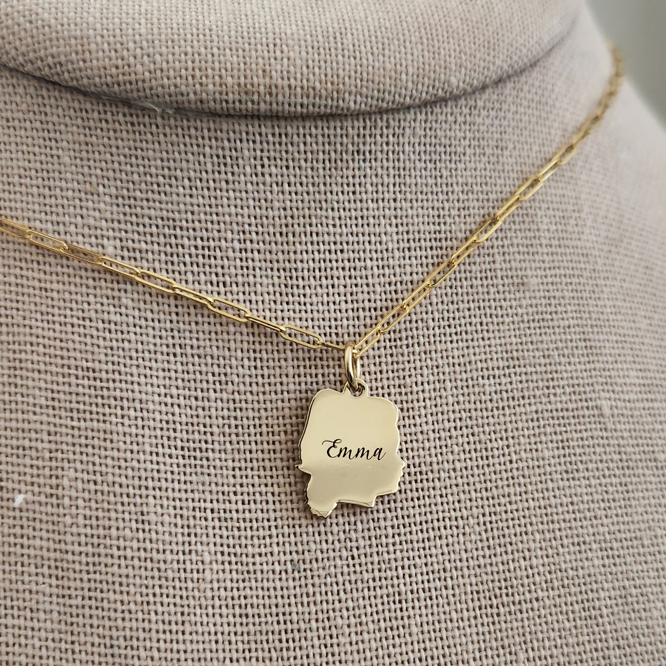 14K Gold Partial Pavé Diamond Silhouette Charm Necklace