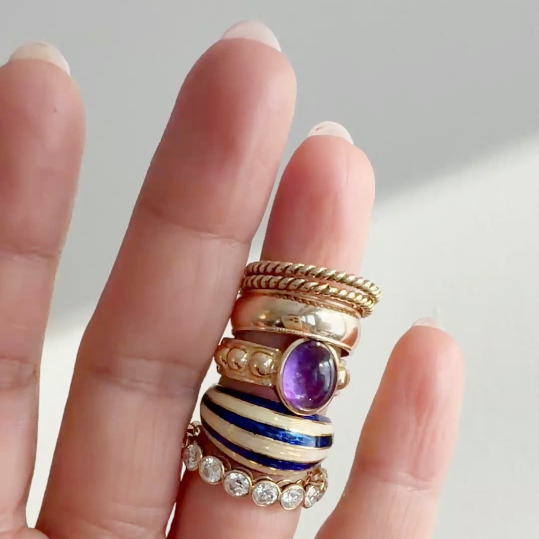 18K Striped Enamel Ring - Size 6
