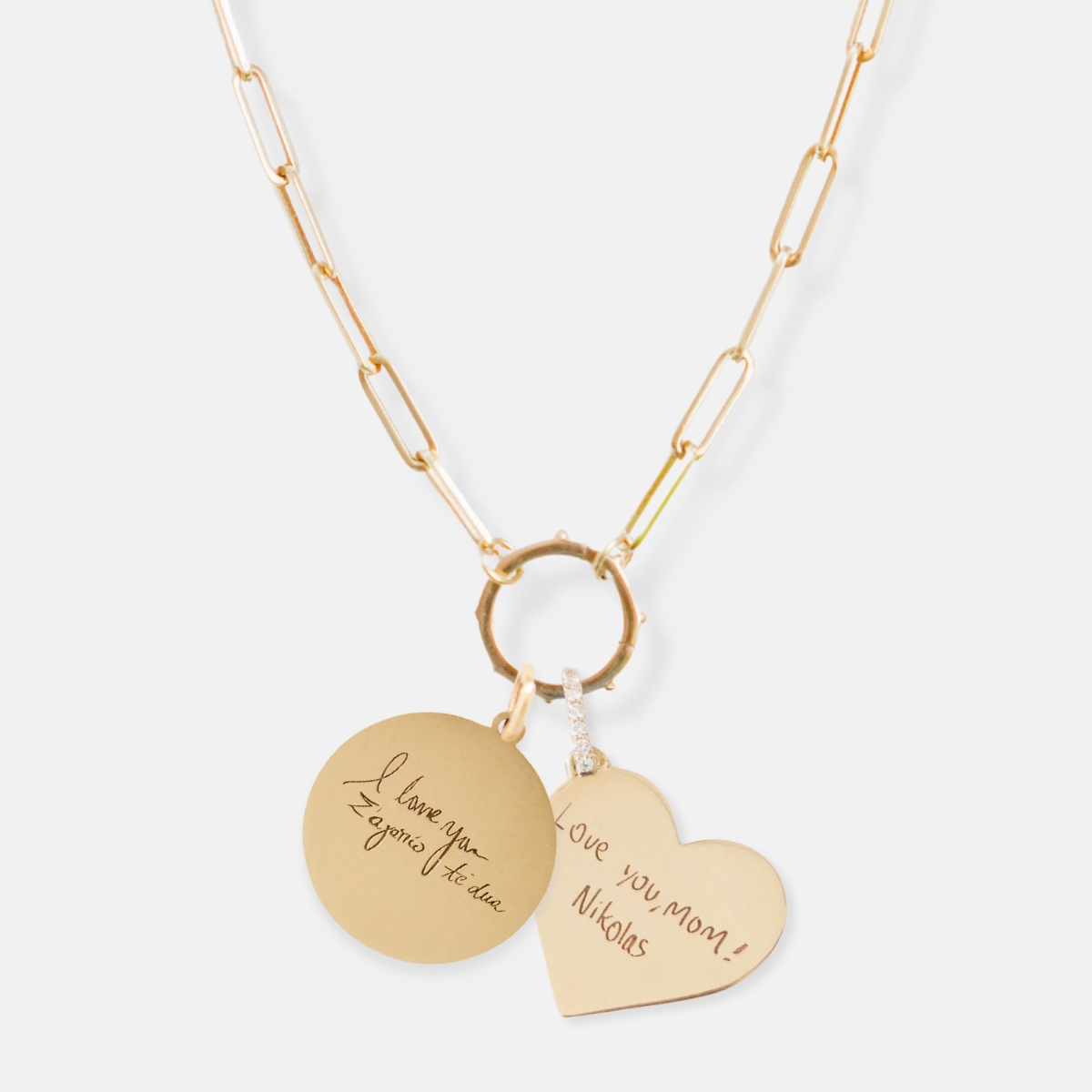 Paper Clip Chain Necklace with Charm Holder and Personalized Medallions