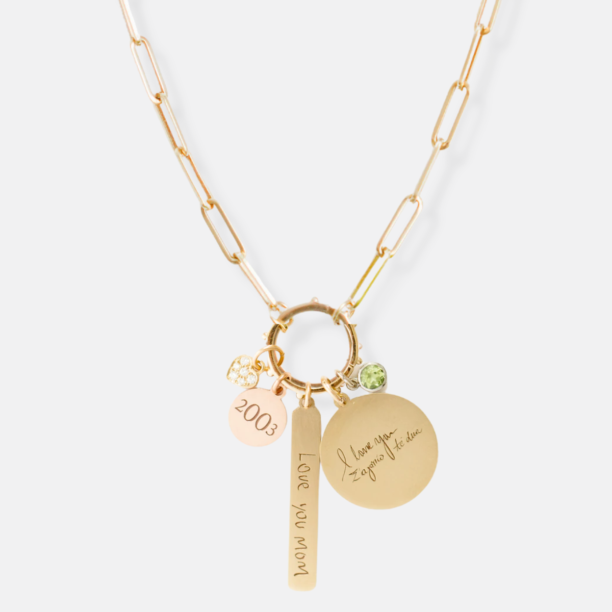 Paper Clip Chain Necklace with Charm Holder and Personalized Medallions
