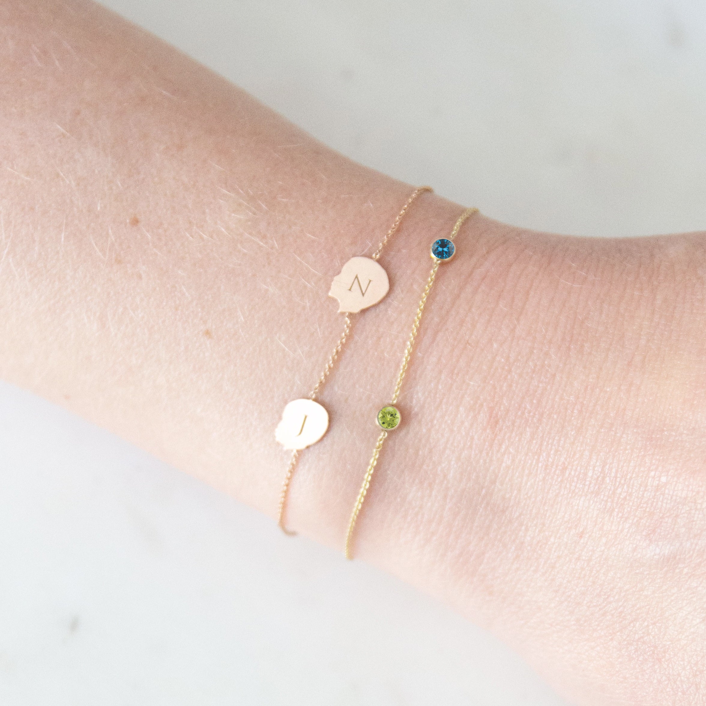 14K Gold 2 Birthstone Charms Bracelet - Vana Chupp Studio