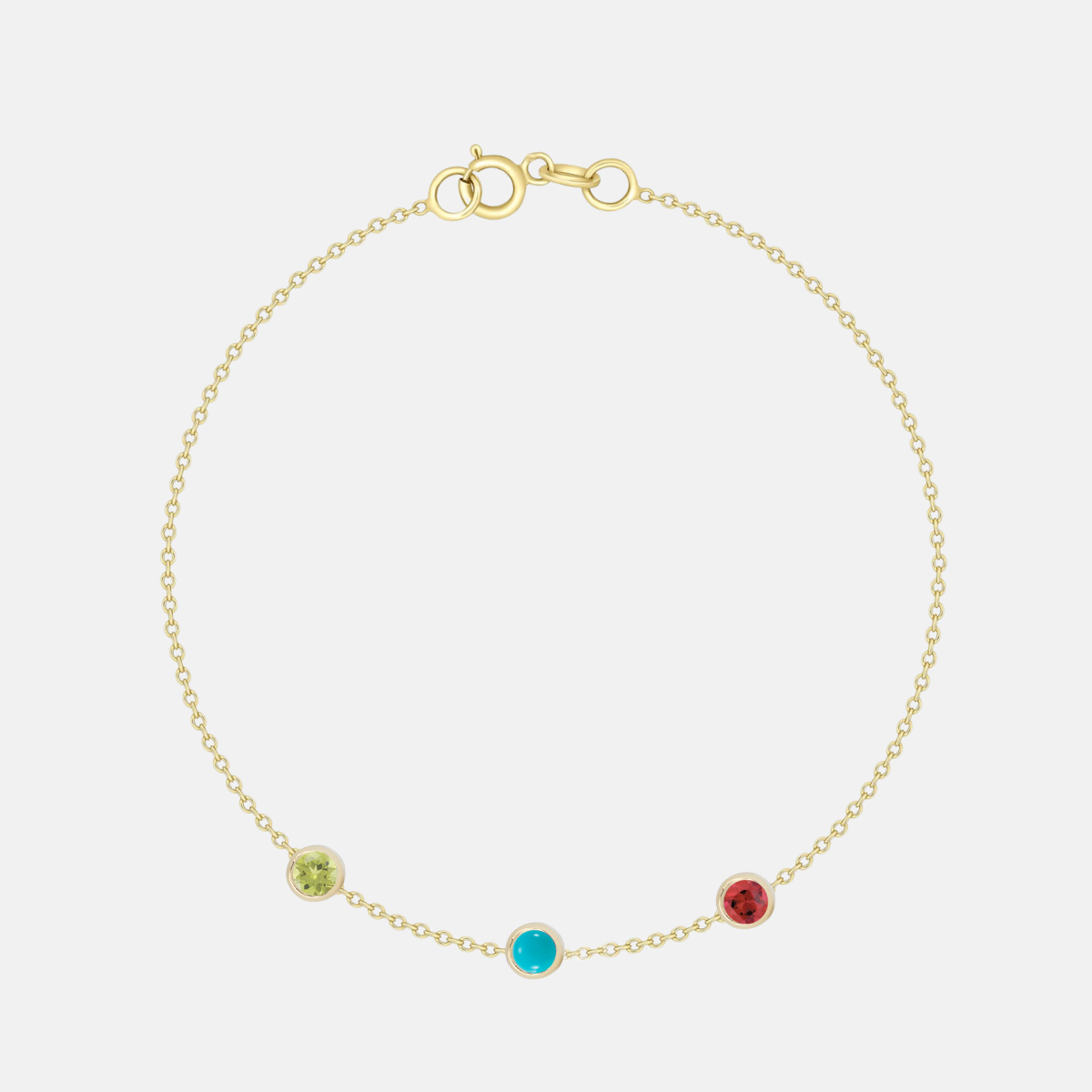 14K Gold 3 Birthstone Charms Bracelet