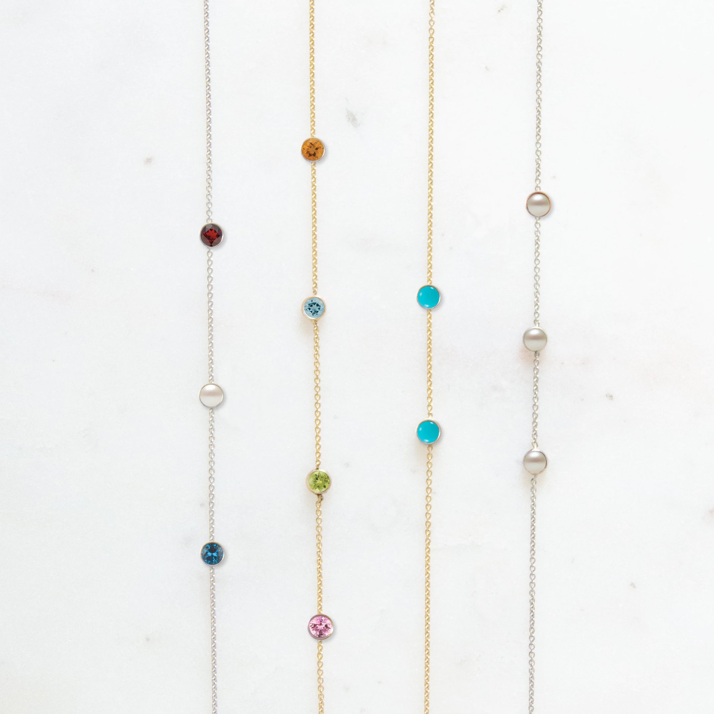 14K Gold 3 Birthstone Charms Bracelet - Vana Chupp Studio