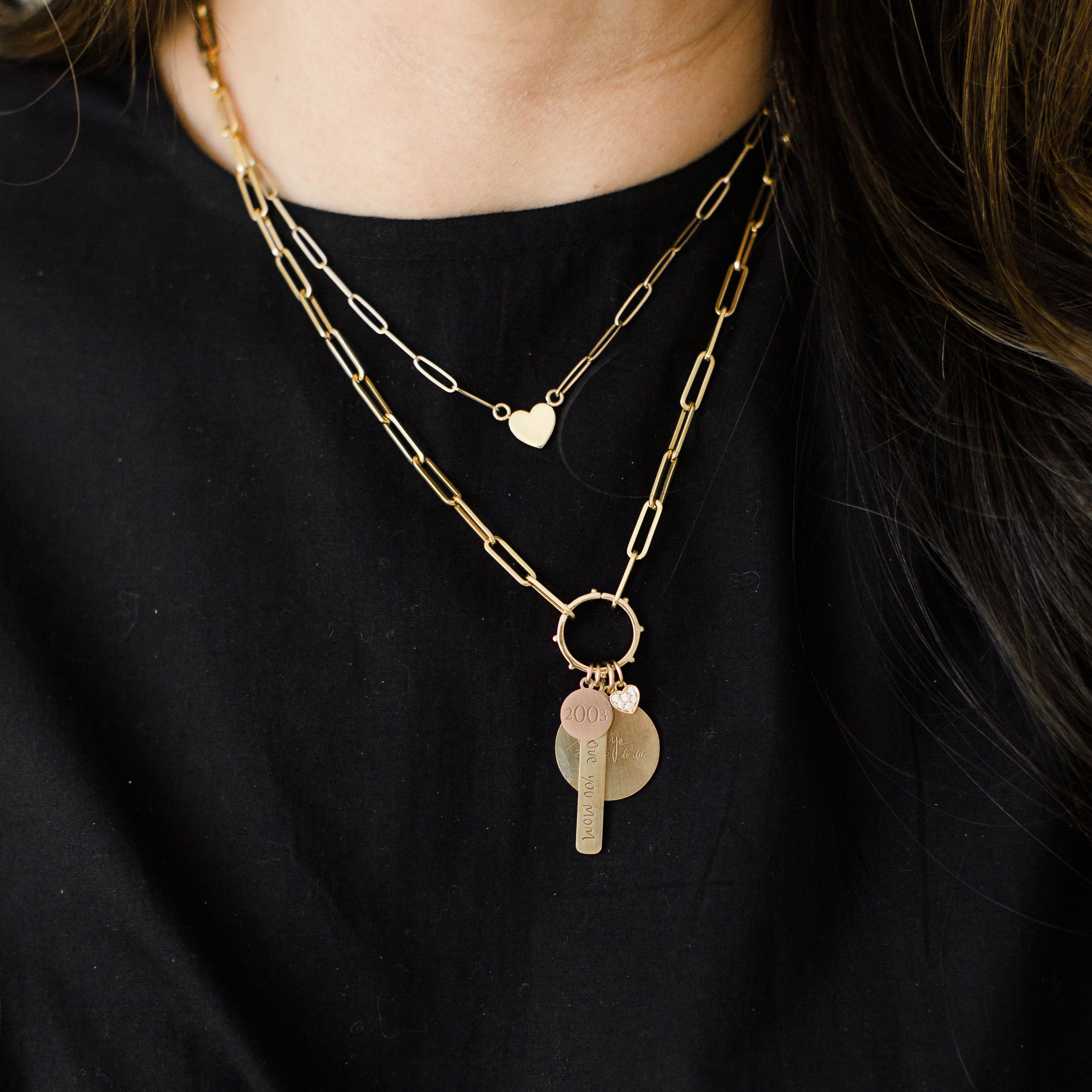 Round beaded charm holder for holding our silhouette and medallion charms together and connecting them to our paper clip chains.