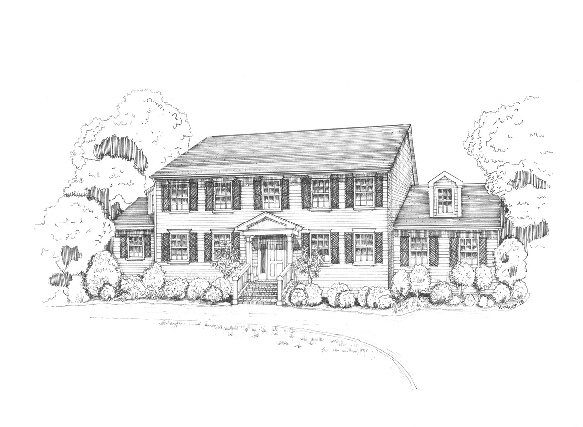 Deposit for Custom House Illustration - Black Ink - Vana Chupp Studio