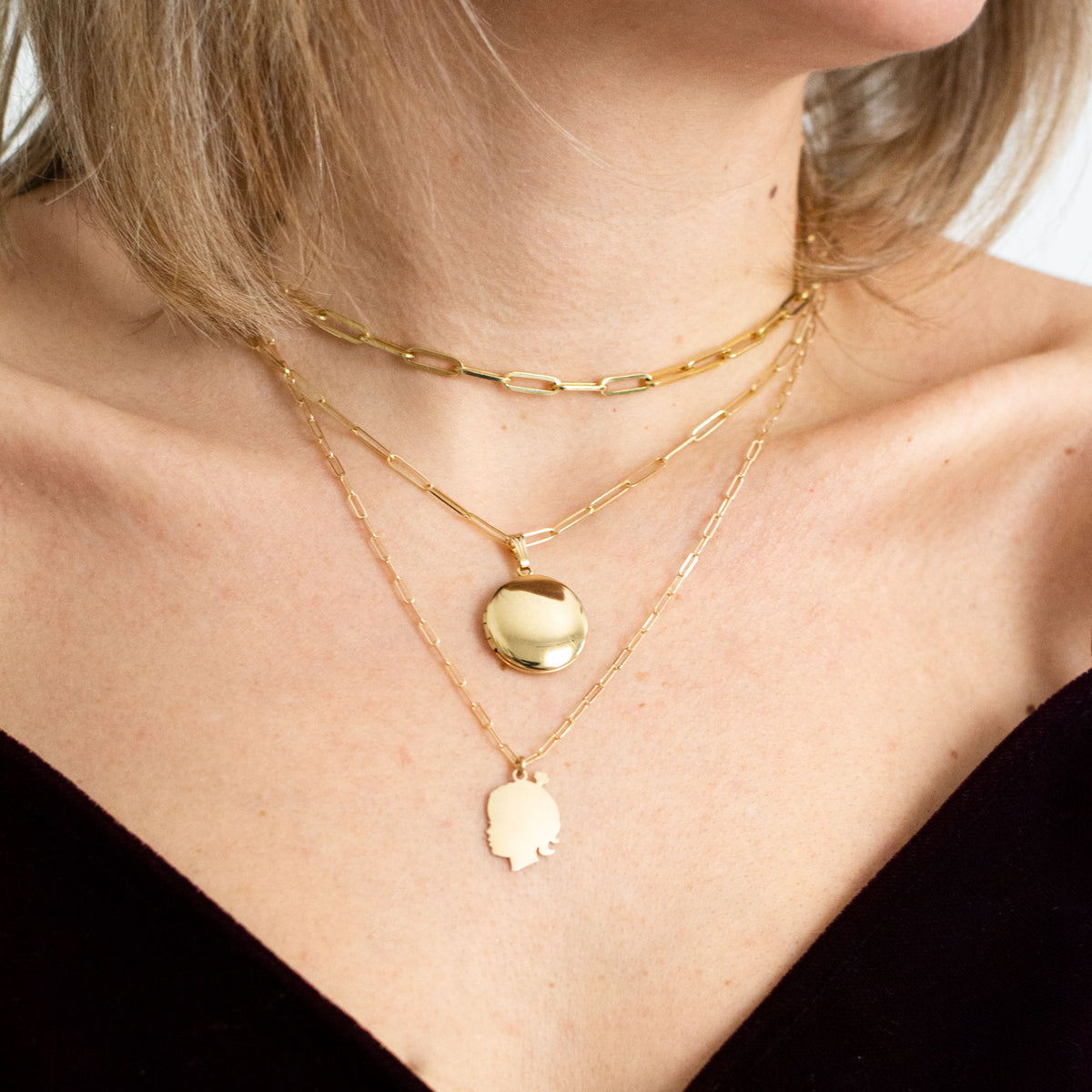 14k Yellow Gold Large Silhouette Locket Necklace - Vana Chupp Studio