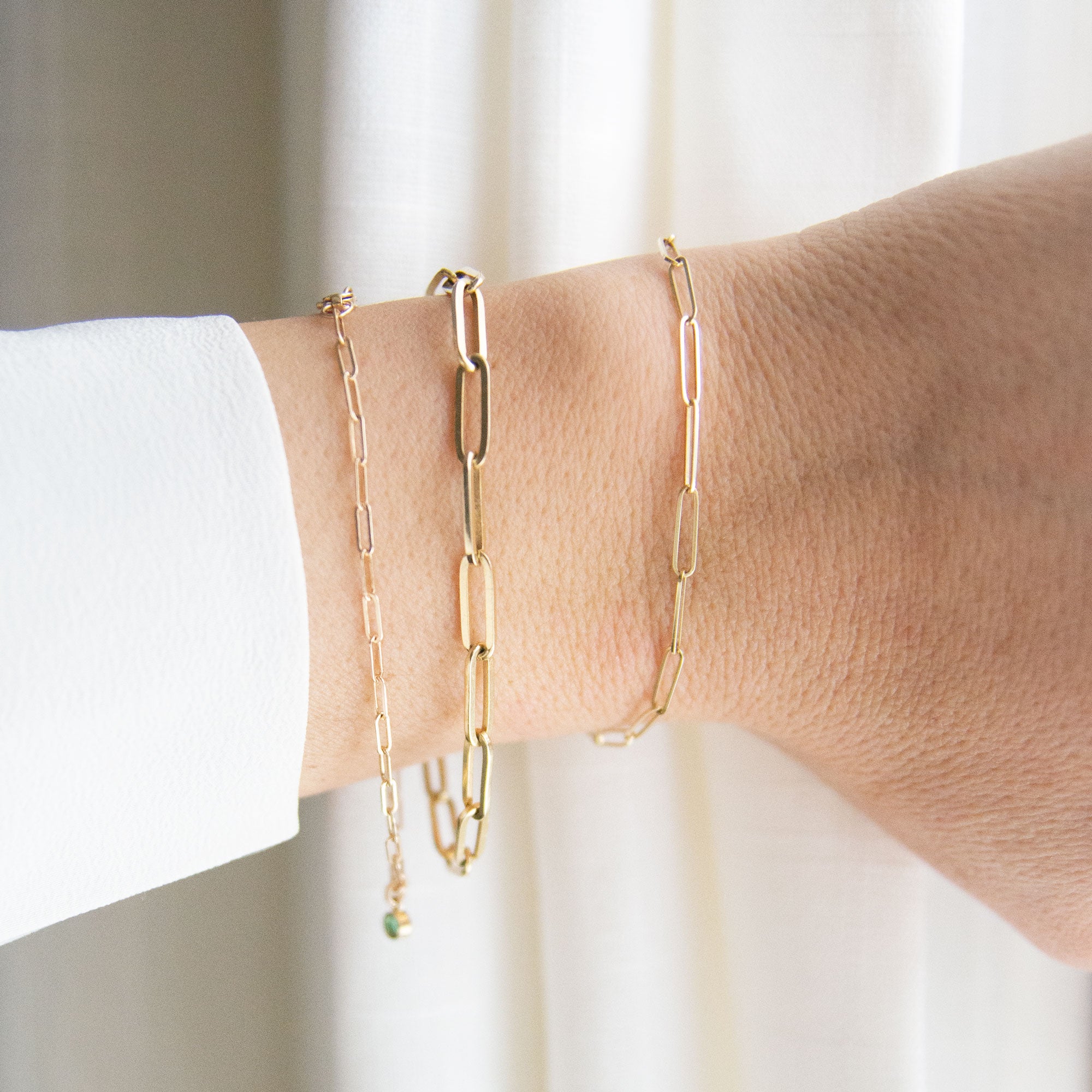 Paper Clip Chain Bracelet - Dainty Weight (Sterling Silver + 14K Gold) - Vana Chupp Studio