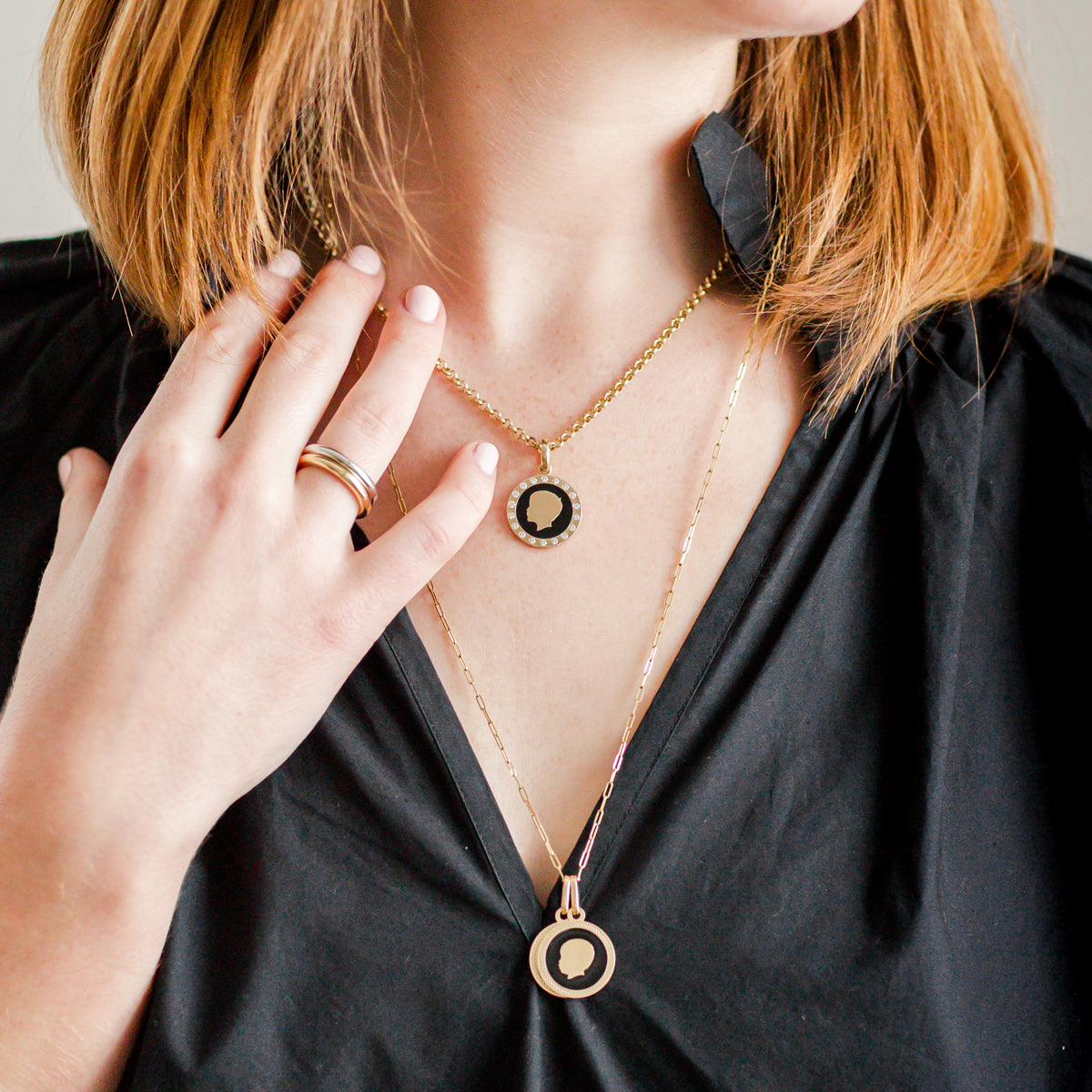 Silhouette Enamel Medallion - Diamond Border - Vana Chupp Studio
