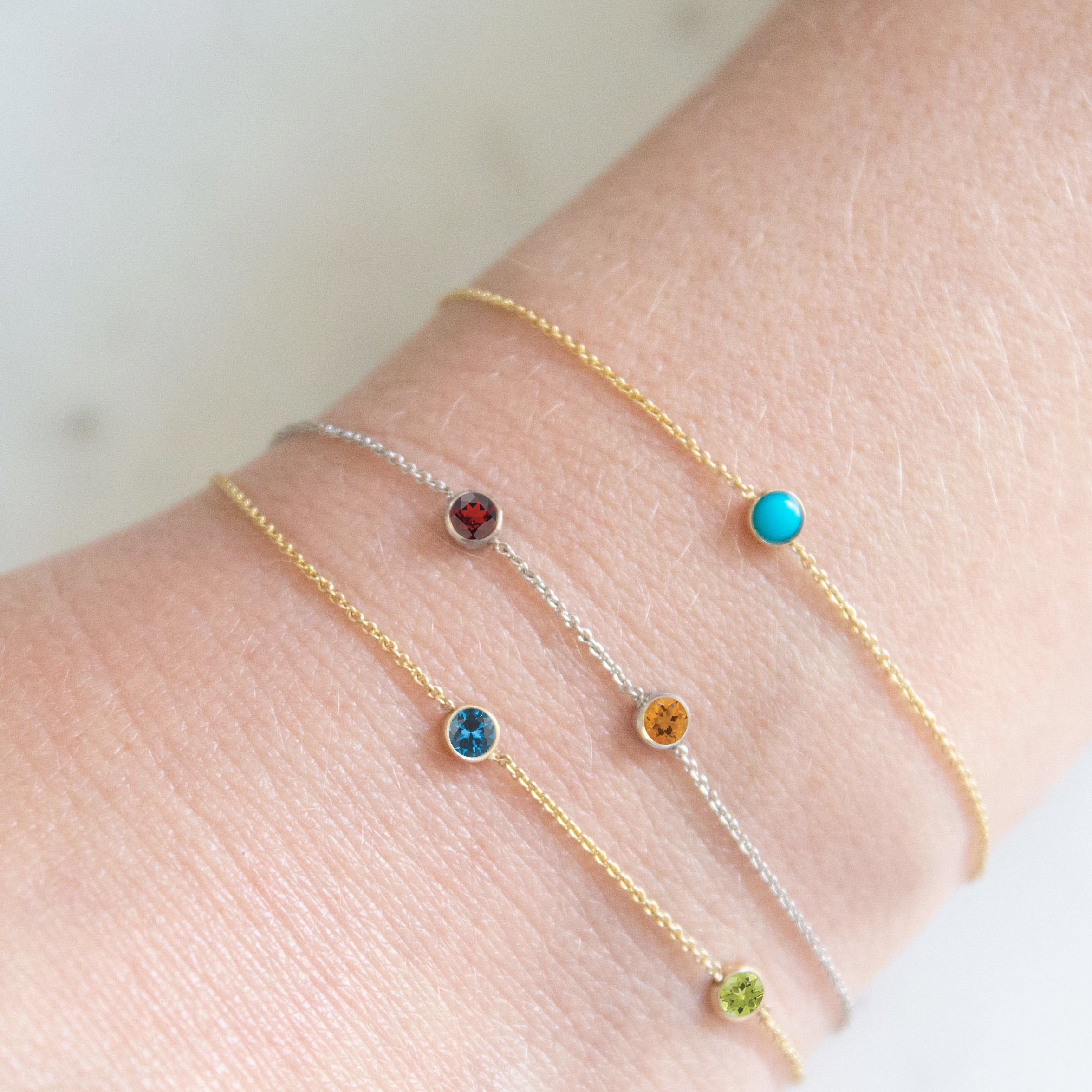 14K Gold 1 Birthstone Charm Bracelet - Vana Chupp Studio