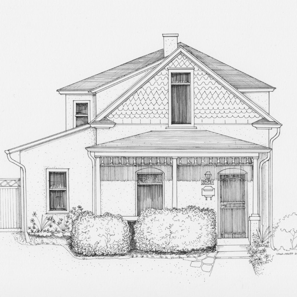 Deposit for Custom House Illustration - Black Ink - Vana Chupp Studio