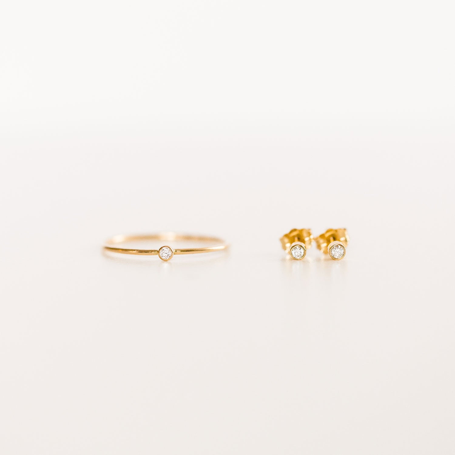 14K Petite Diamond Ring + Studs Bundle