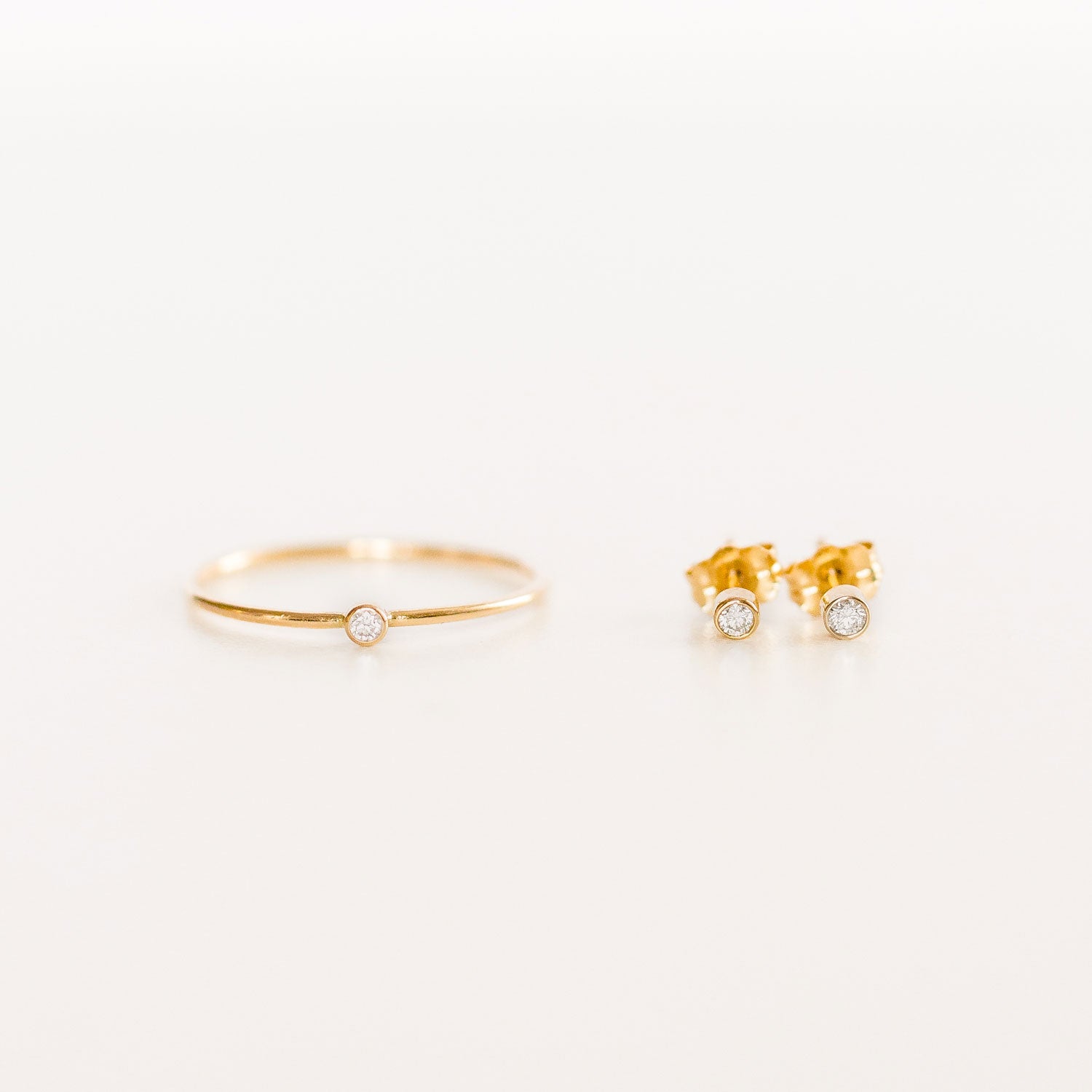 14K Petite Diamond Ring + Studs Bundle